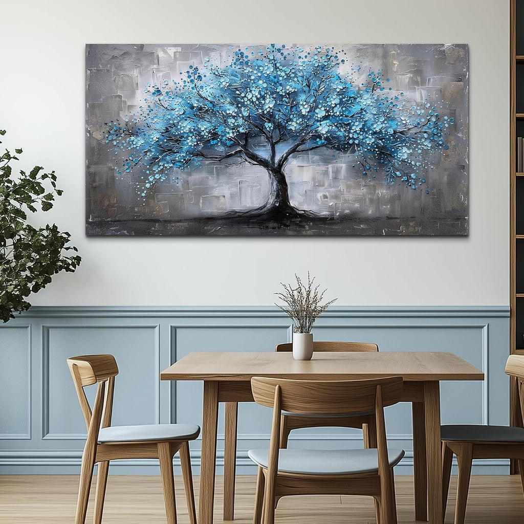 FUHAIHUA Canvas Wall Art For Living Room Large Wall Decor For Office Bedroom Decortions Black And White Pictures Blue Trees Wall Paintings Framed Mural Aesthetic Home Decor Posters Artwork 30x60 In