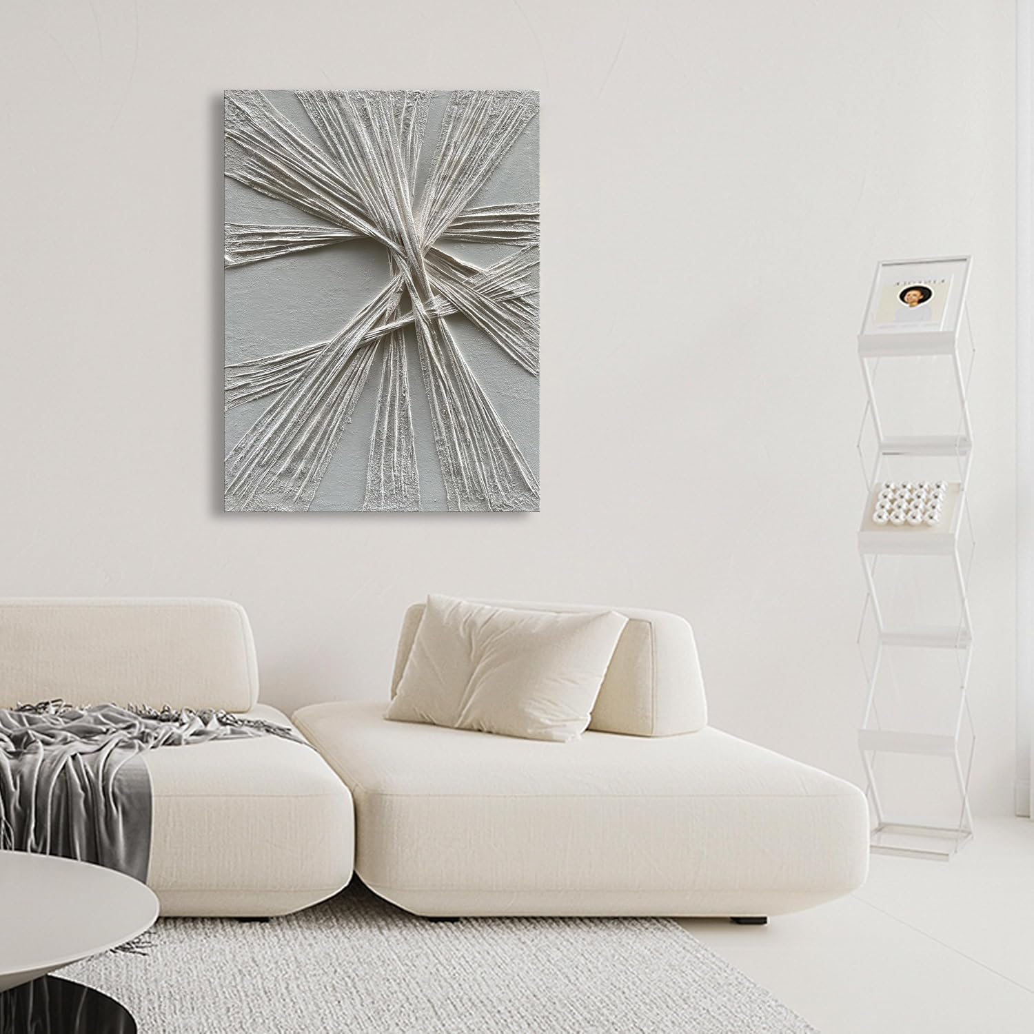 NANKAI Art Hand-painted thick texture White Oil painting Modern Abstract art 45x30 inch home wall art decorative painting