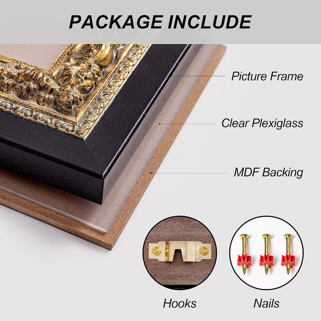 Black and Gold 24'x36' Picture Frame: Wooden Frames for 2ft by 3ft Pictures Artwork Vertical/Horizontal Display, Wall Hanging 36x24 Frame with Glass and Back