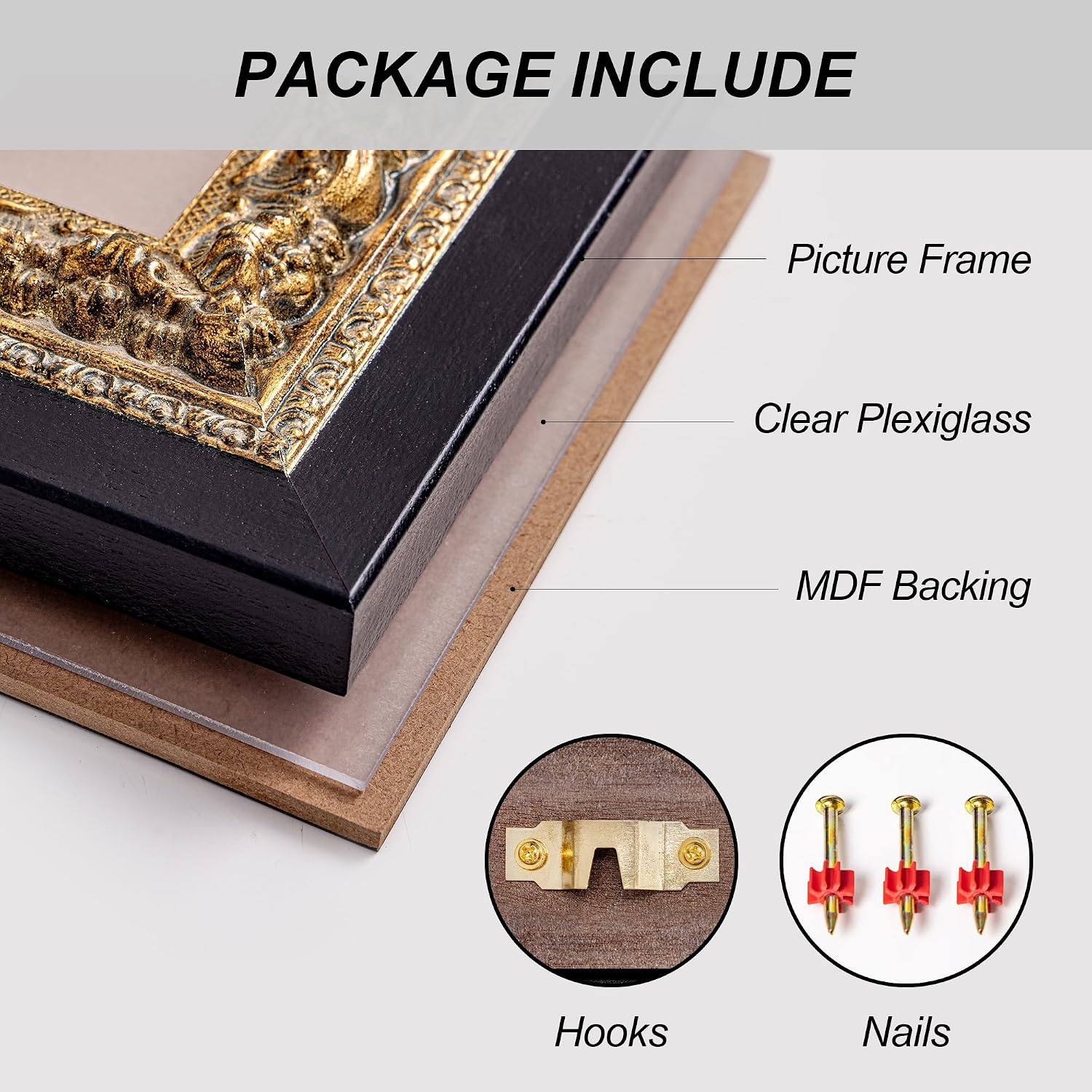 Black and Gold 24'x36' Picture Frame: Wooden Frames for 2ft by 3ft Pictures Artwork Vertical/Horizontal Display, Wall Hanging 36x24 Frame with Glass and Back