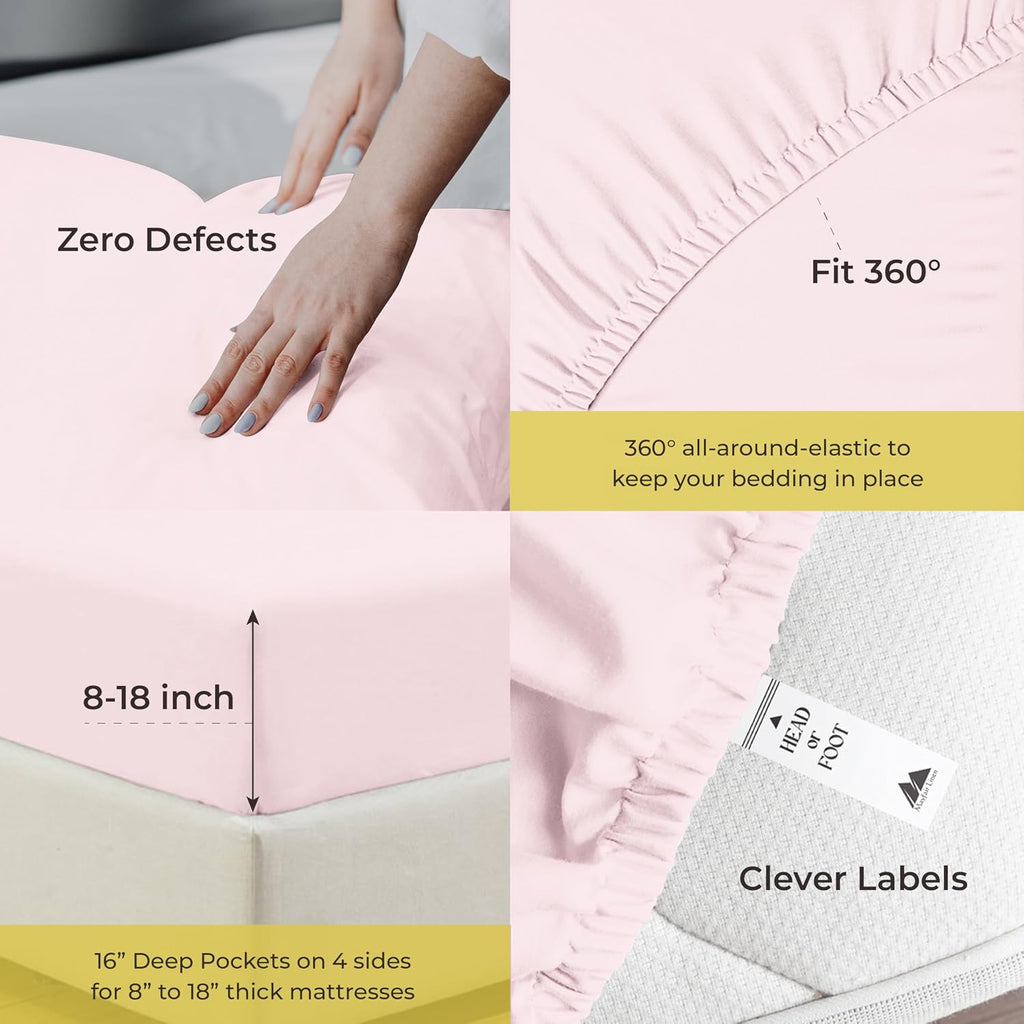 Mayfair Linen 100% Pure Egyptian Cotton Sheet King Size - Luxury 1000 Series Grandiose Collection King Size Sheets Set (4 PC, Blush), 16' Deep Pocket Sateen Weave Soft Cooling Hotel Bed Sheets Set
