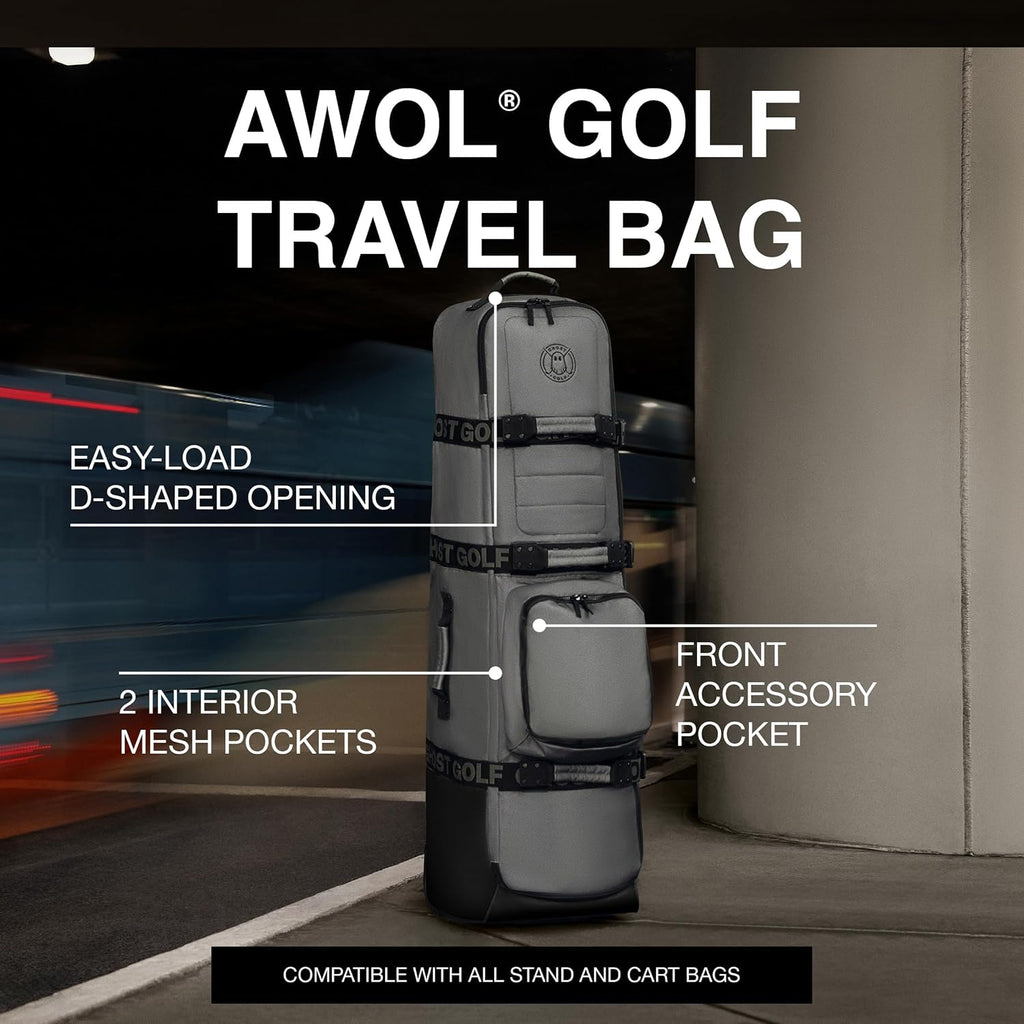 Ghost Golf AWOL Golf Travel Bag for Airlines with Wheels - Soft Padded Golf Club Travel Cover Fits All Stand & Cart Bags - Lockable Zippers, Water Resistant & Long-Lasting Heavy Duty Material