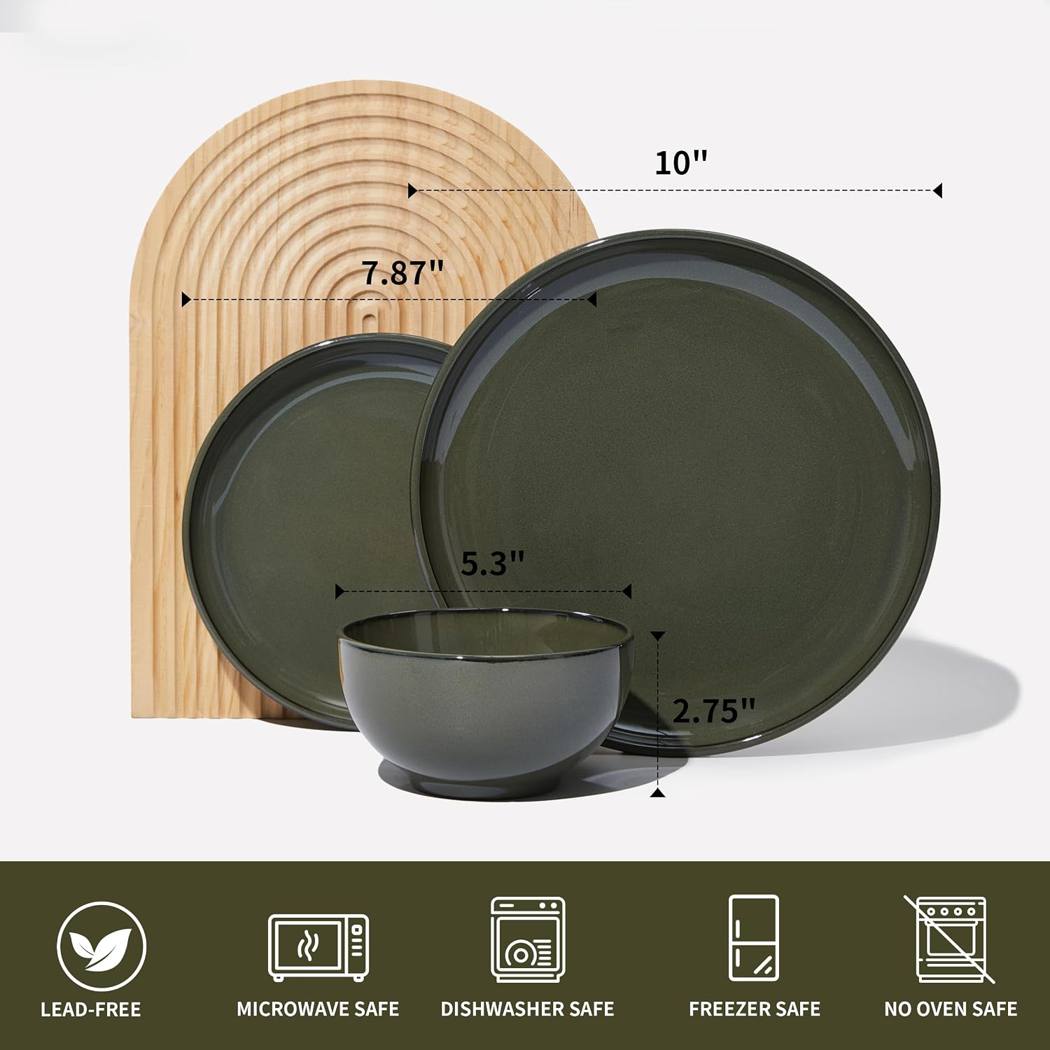 Pokini 24 Piece Dinnerware Set for 8, Santorini Mist Terracotta Plates and Bowls Sets, Complete Stoneware Dish Set for Large Families and Entertaining, Microwave & Dishwasher Safe, Blackish Green