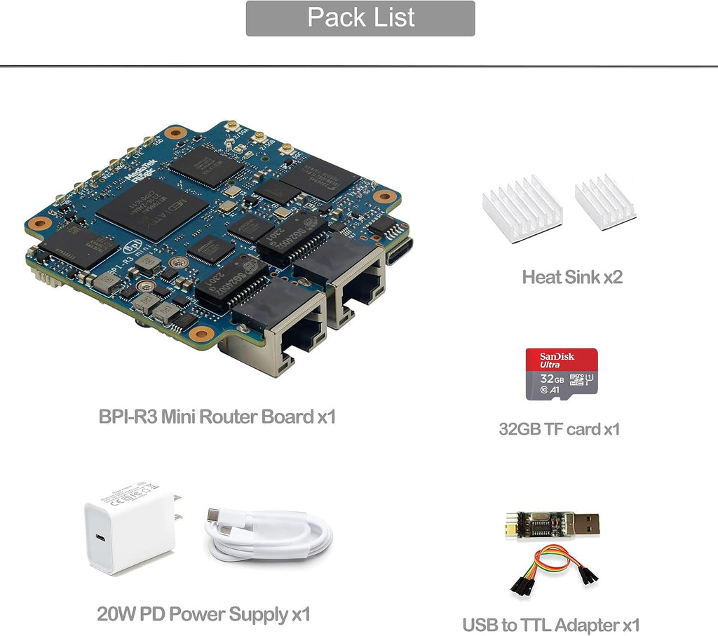 Banana Pi BPI-R3 Mini Wi-Fi 6 OpenSource Router, OpenWRT Dual-Band Wireless Router Board, MediaTek MT7986 (Filogic 830) CPU, Support M.2 NVMe SSD 2X 2.5GbE SFP Ethernet for Gaming Gateway NAS Device