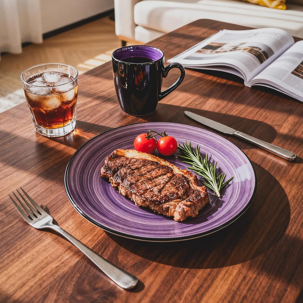 Stoneware Sonoma 56pc Dinnerware Set, Black + Speckled Spin Wash Purple