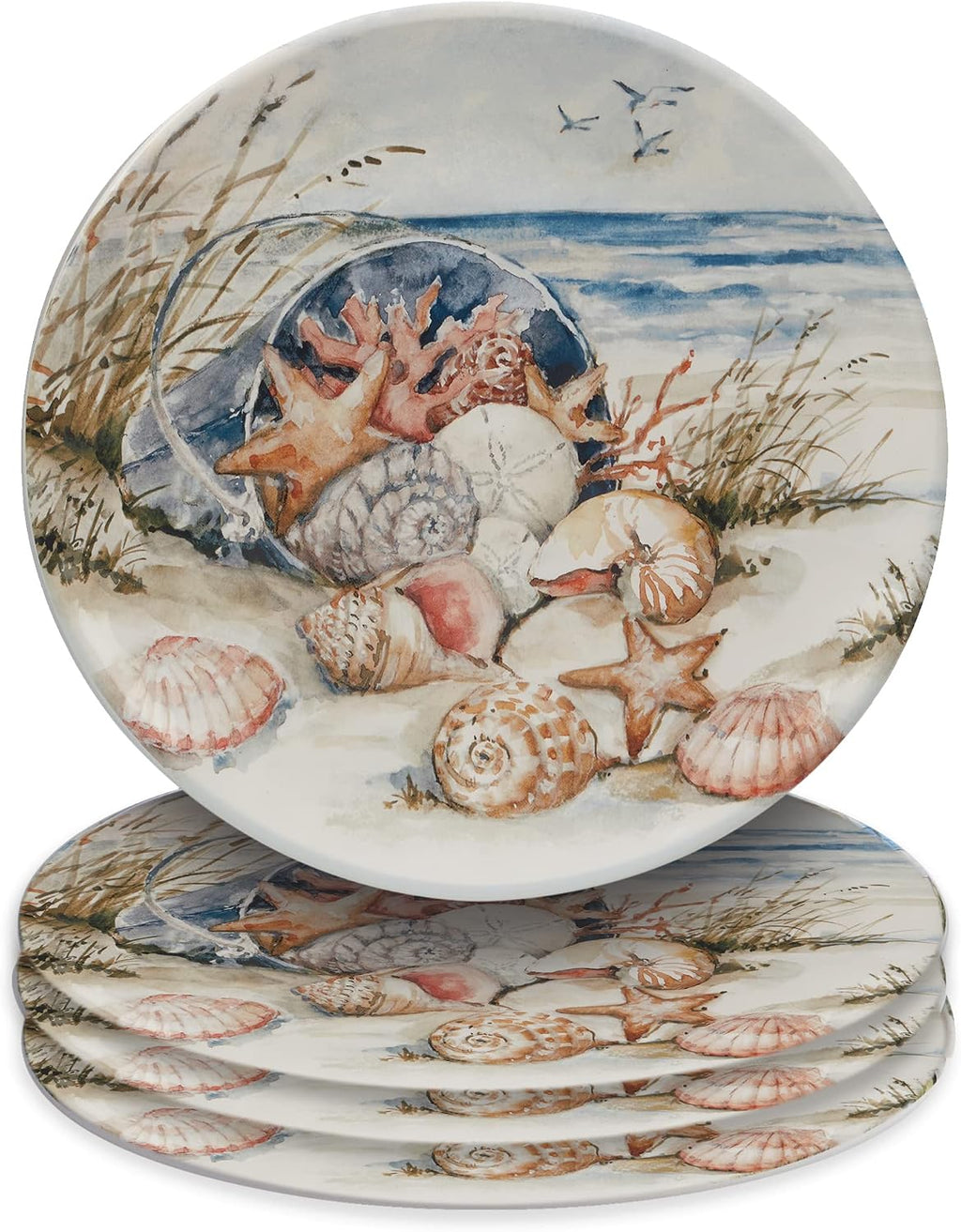 Coastal Landscape 16 Piece Ceramic Dinnerware Set – Service for 4 with Beach-Themed Dinner Plates, Salad Plates, Bowls & Mugs – Ocean-Inspired Tableware for Everyday or Coastal Entertaining