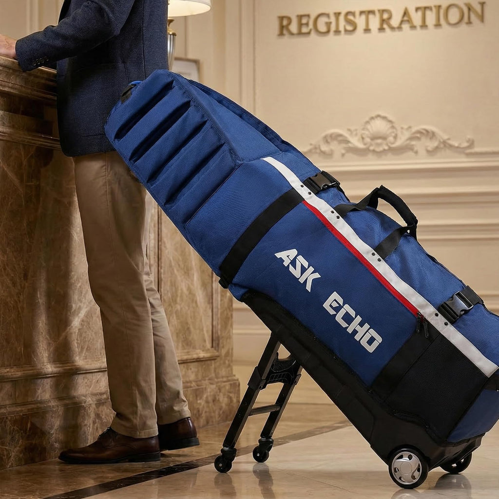 ASK ECHO Locklink StableRoller Golf Travel Bag with 4-Wheel Rolling System, Extendable Support Stand Legs