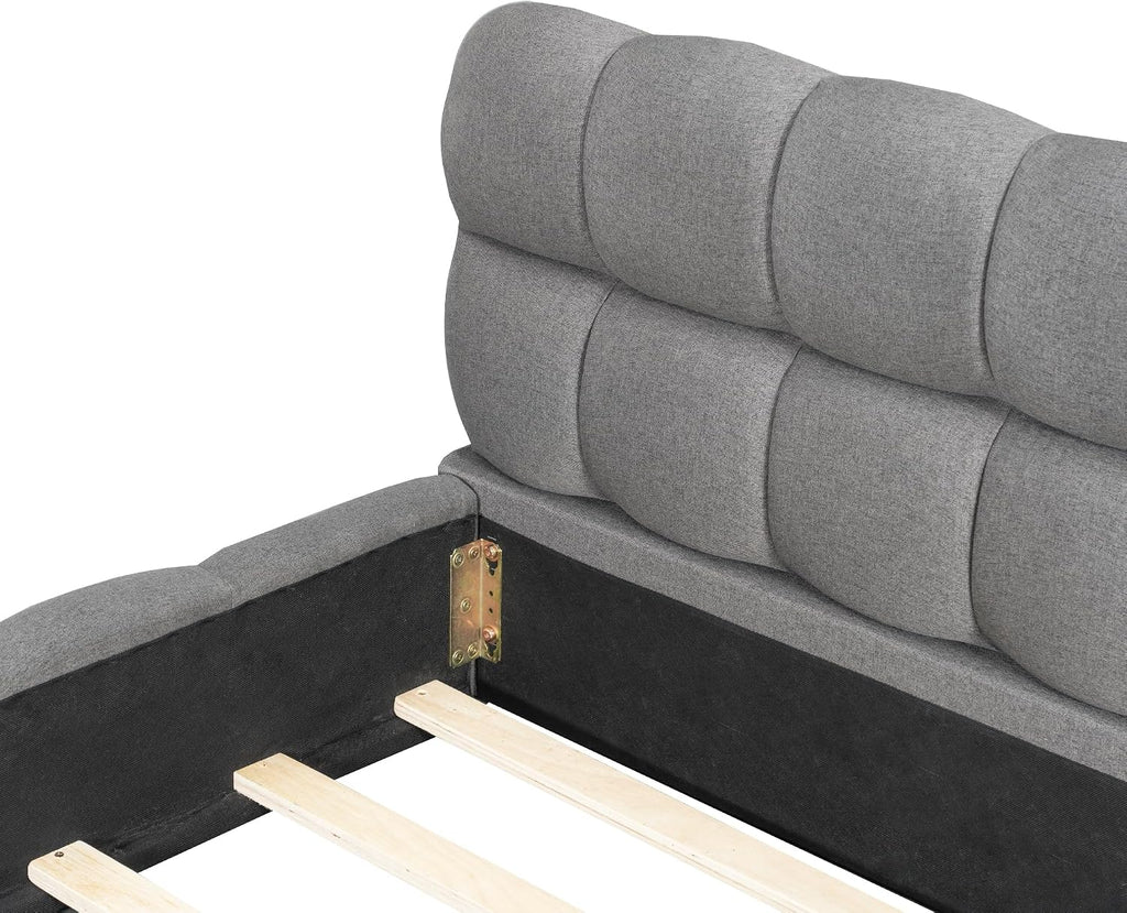 GOWE King Size Upholstered Platform Bed with Thick Fabric, Grounded Bed with Solid Frame, Gray