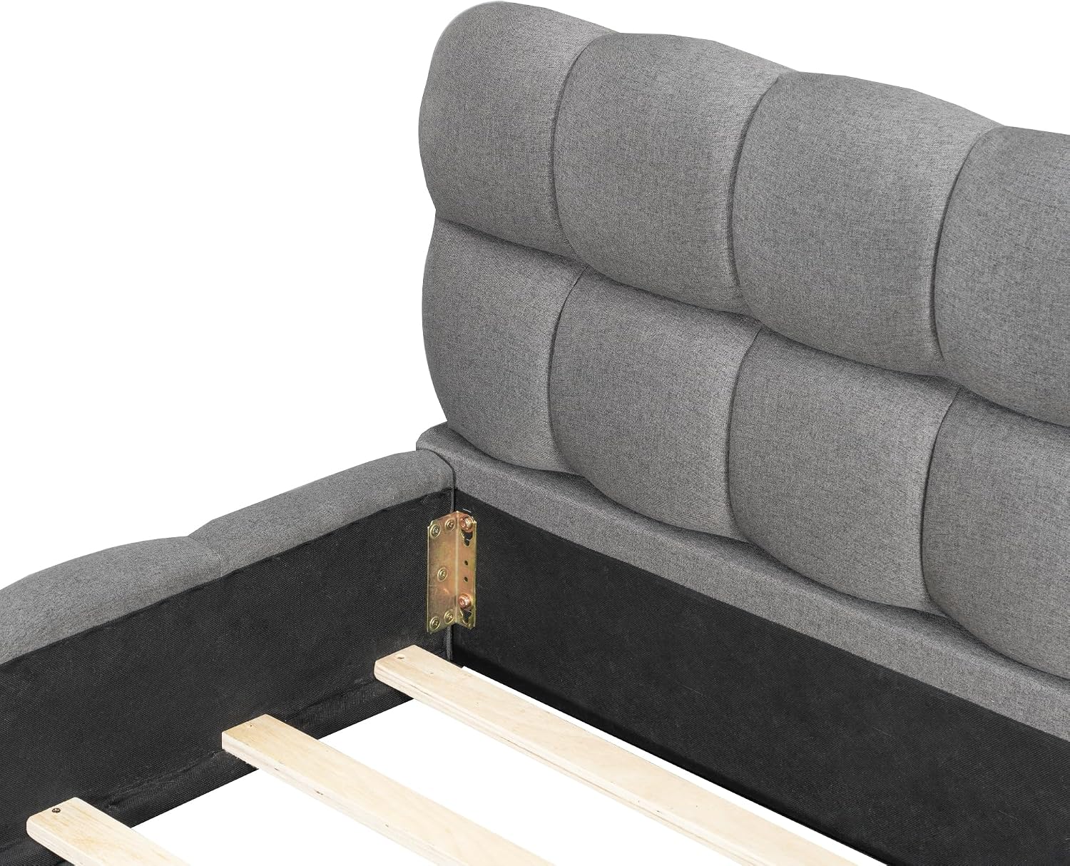 GOWE King Size Upholstered Platform Bed with Thick Fabric, Grounded Bed with Solid Frame, Gray