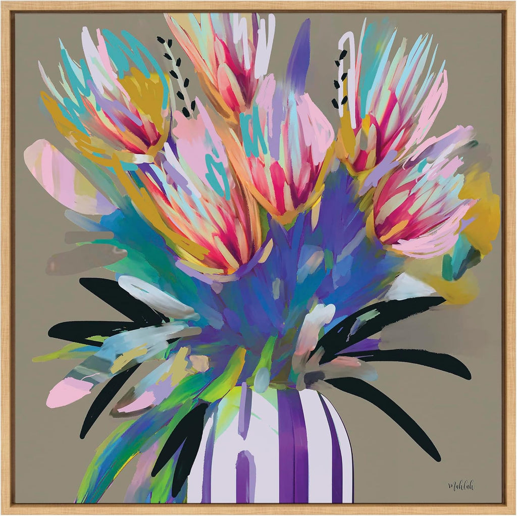 Kate and Laurel Sylvie Bright Flowers Framed Canvas Wall Art by Inkheart Designs; 30x30 Natural; Colorful Painted Floral Wall Decor
