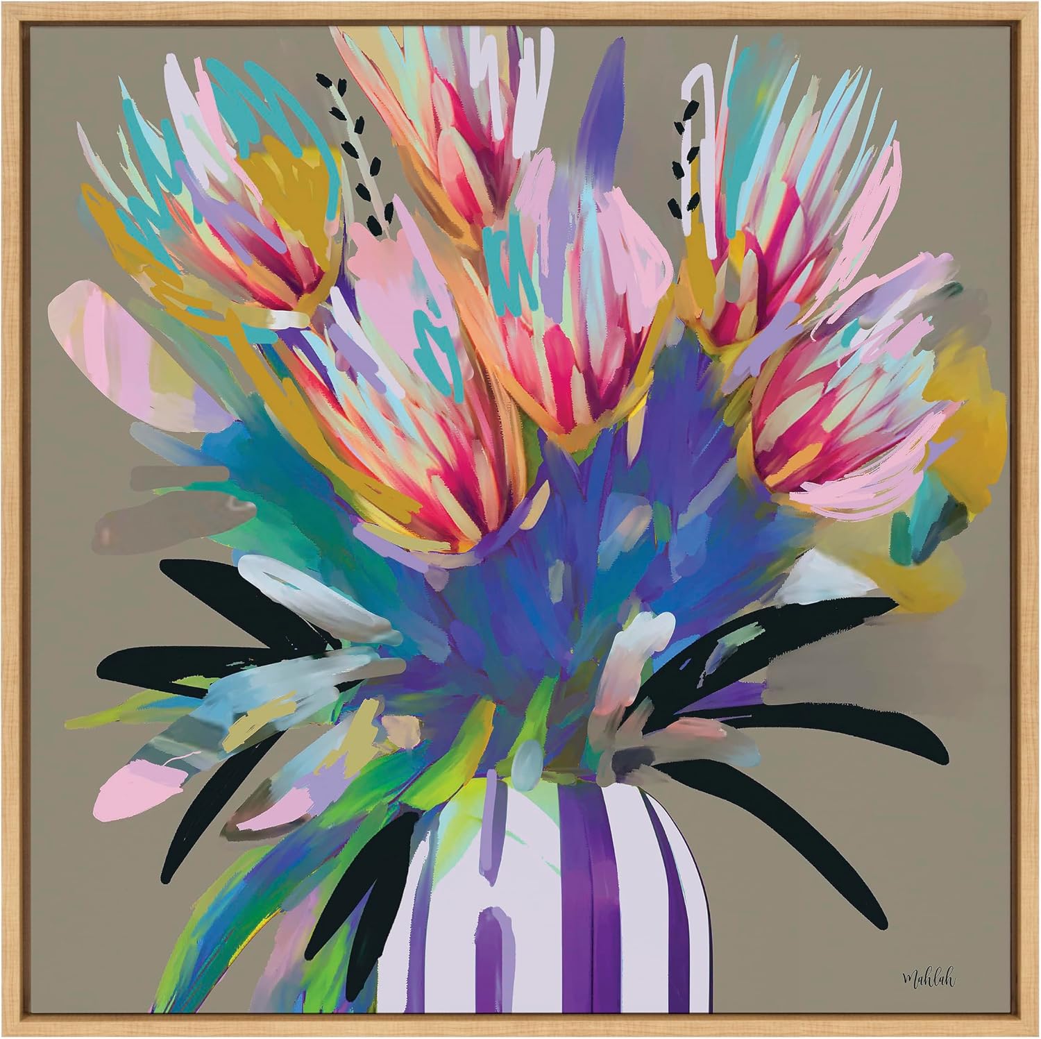 Kate and Laurel Sylvie Bright Flowers Framed Canvas Wall Art by Inkheart Designs; 30x30 Natural; Colorful Painted Floral Wall Decor