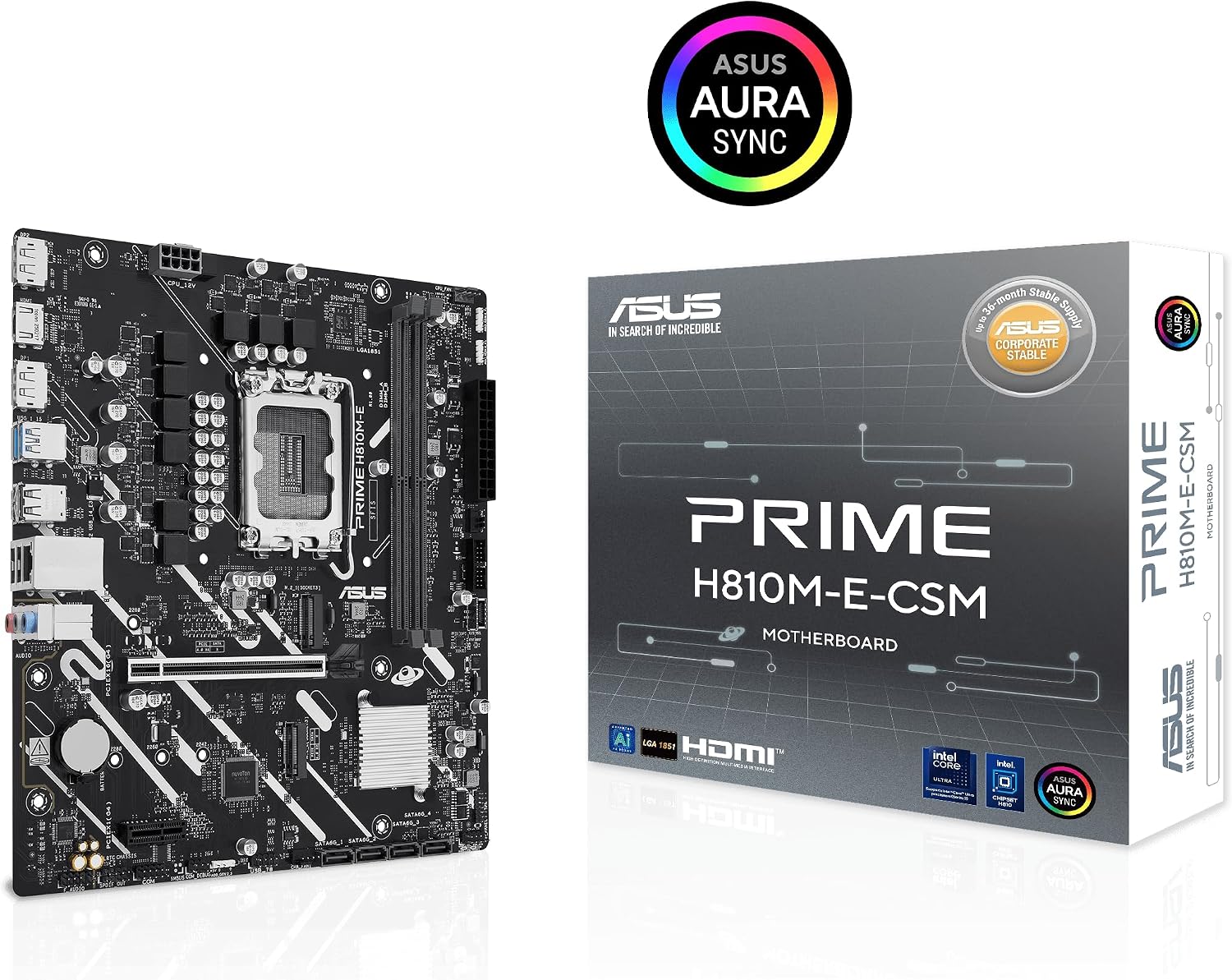 ASUS Prime H810M-E-CSM Intel® H810 mATX Commercial CSM Motherboard, LGA 1851, DDR5, PCIe 4.0, M.2, 1G LAN, HDMI, USB 3.2, AI PC-Ready, ASUS Control Center Express Support for SMB & IT Deployments