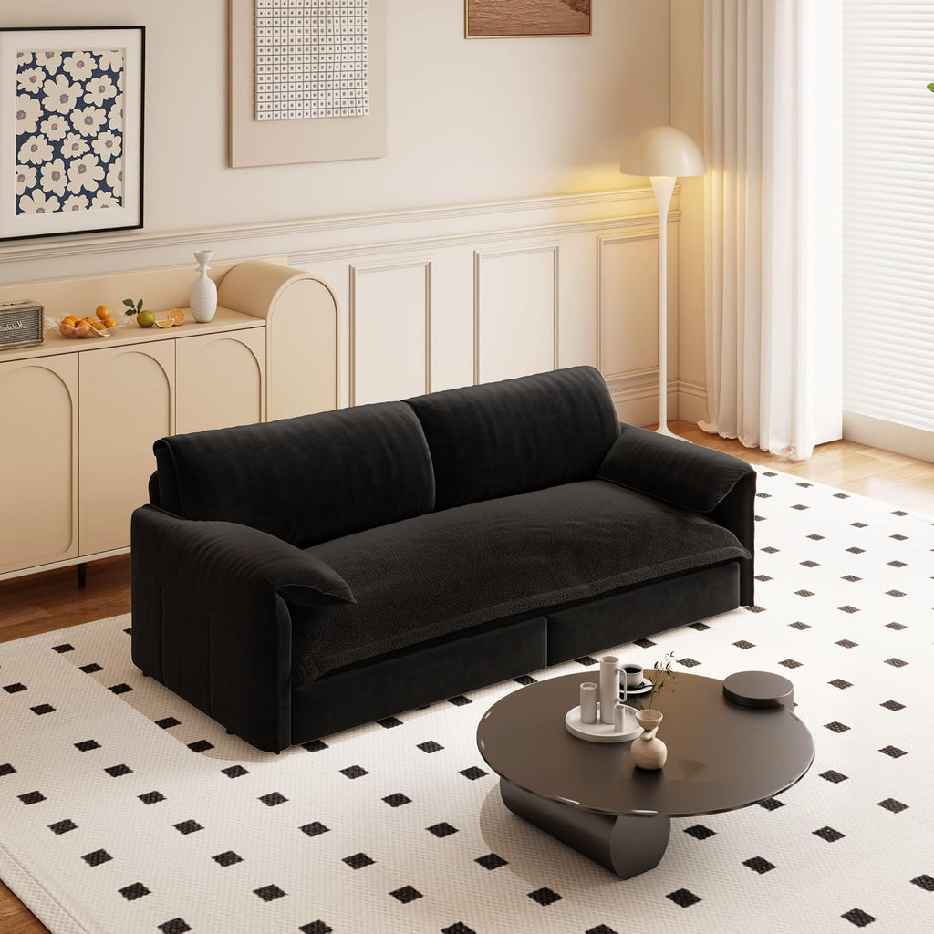 WILLIAMSPACE 66' Queen Pull Out Sofa Bed, 3-in-1 Velvet Convertible Sleeper Sofa Couch with Side Storage, Multi-Functional Loveseat Bed Pull Out Couch for Living Room, Apartment (Black)