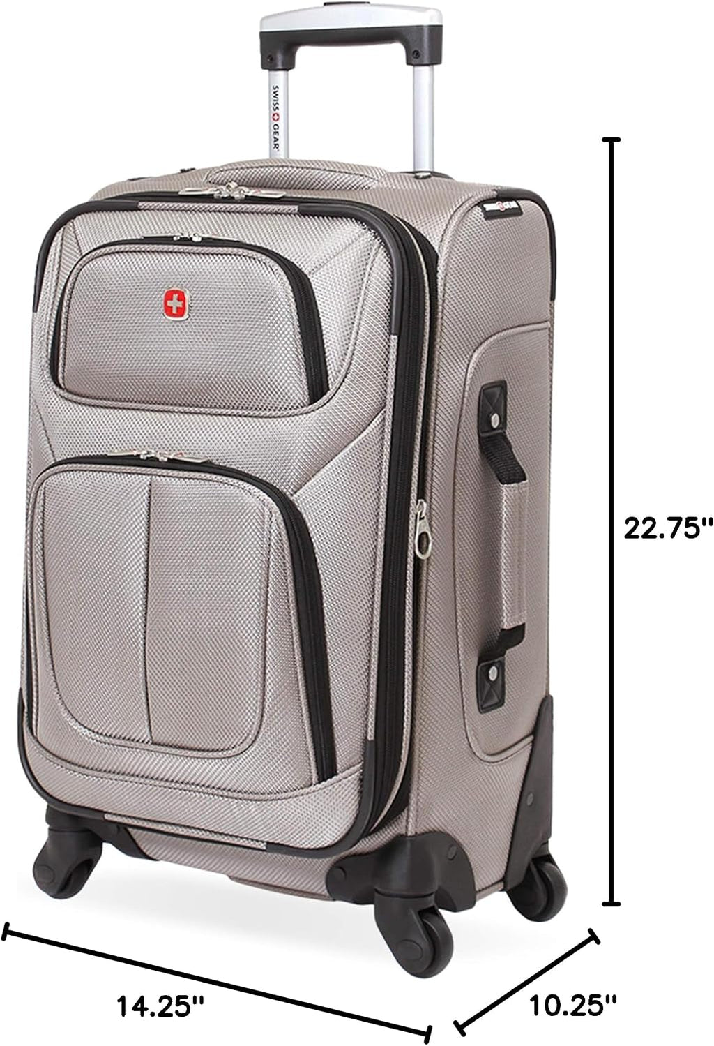 SWISSGEAR Sion Softside Expandable Spinner Luggage Durable Lightweight Travel Suitcase, Pewter, Carry-On