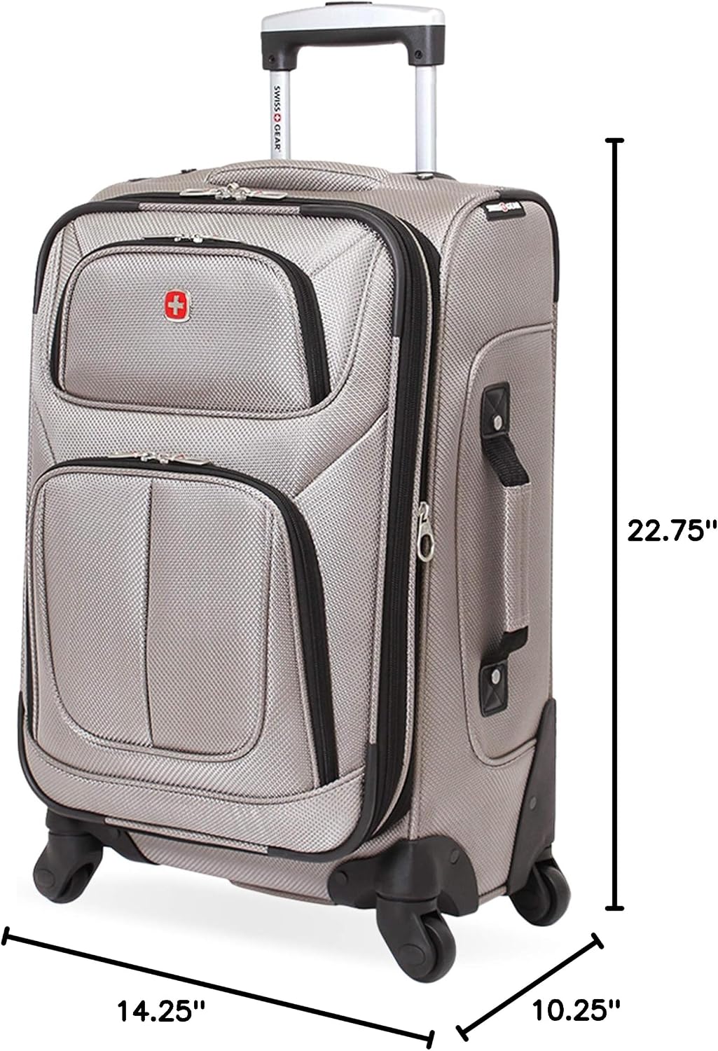 SWISSGEAR Sion Softside Expandable Spinner Luggage Durable Lightweight Travel Suitcase, Pewter, Carry-On
