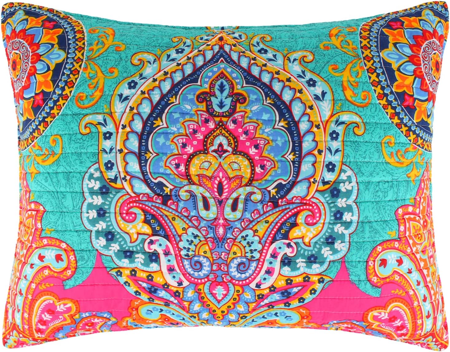 Levtex Home - Fantasia Quilt Set - Full/Queen Quilt (88x92in.) + Two Standard Pillow Shams (26x20in.) - Bohemian - Teal, Orange, Yellow, Green, Blue - Reversible - Cotton Fabric