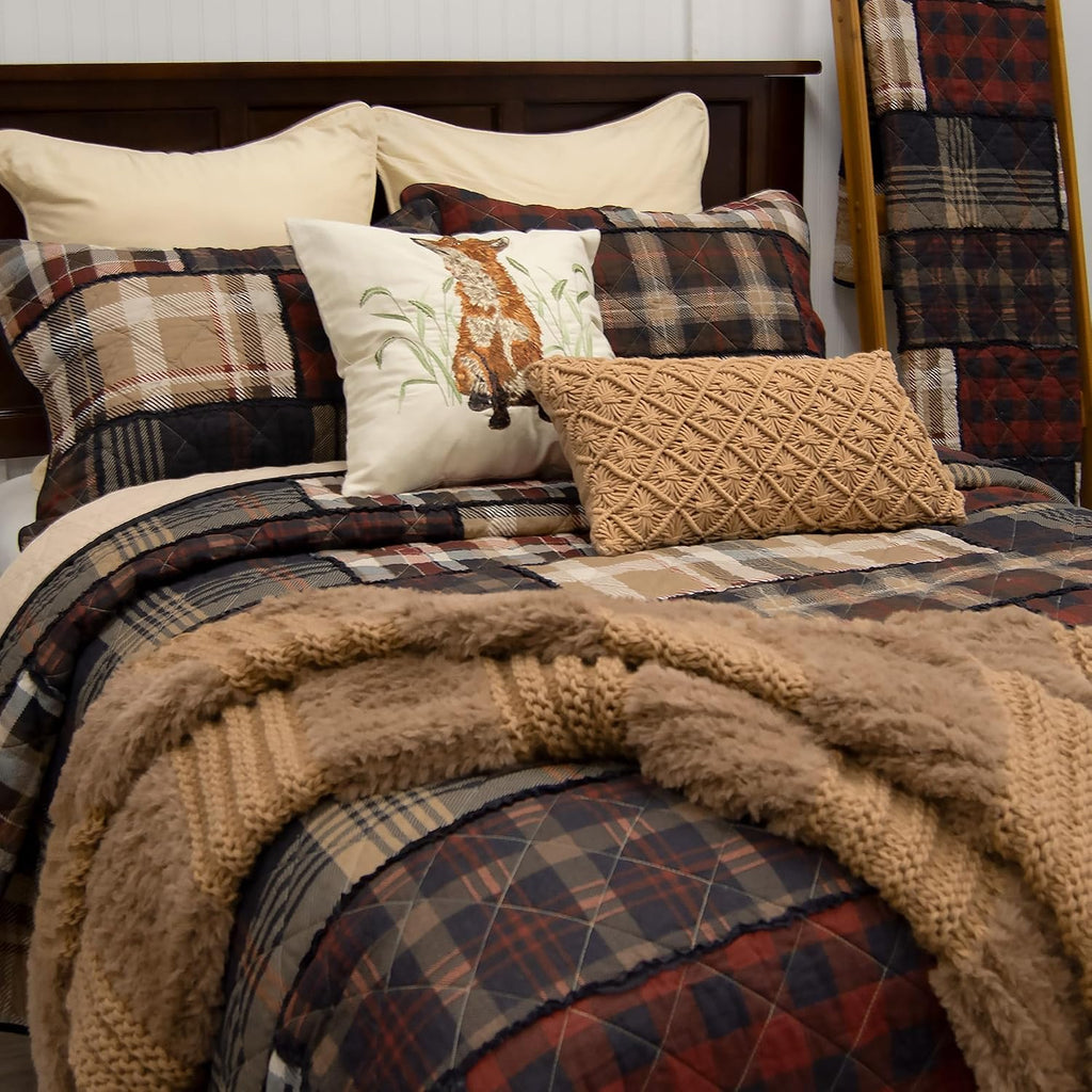 Donna Sharp King Bedding Set - 3 Piece - LJ Plaid Cotton Quilt Set with King Quilt and Two King Size Pillow Shams - Machine Washable