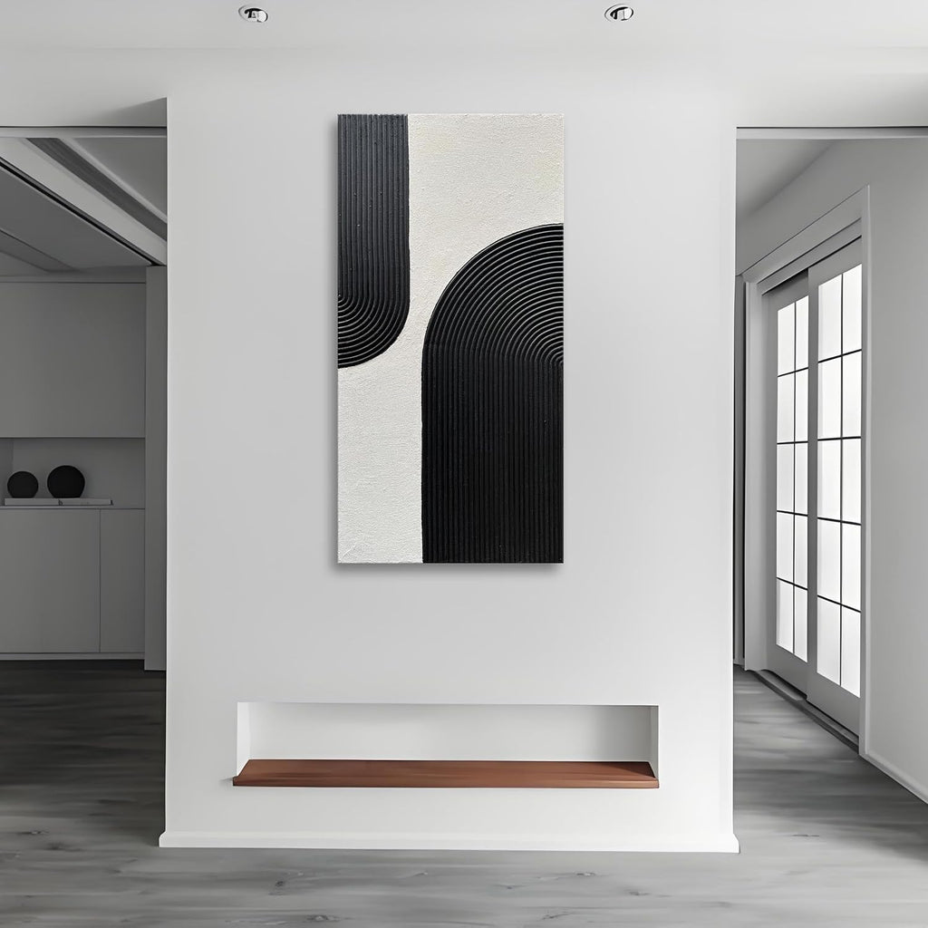 Art Hand Painted White and Black Textured Abstract Art Oil Painting Modern Wall Art 48x24 inches
