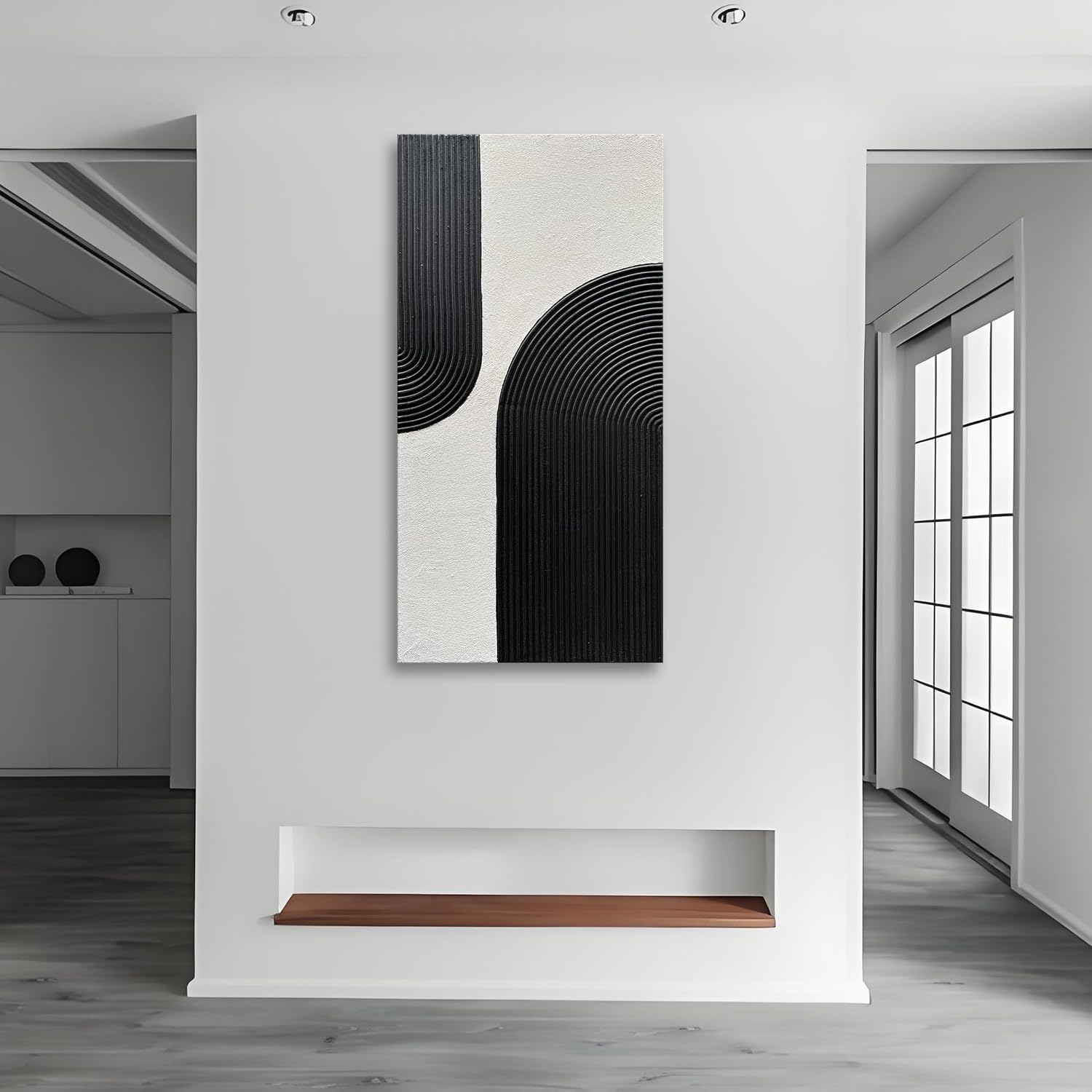 Art Hand Painted White and Black Textured Abstract Art Oil Painting Modern Wall Art 48x24 inches