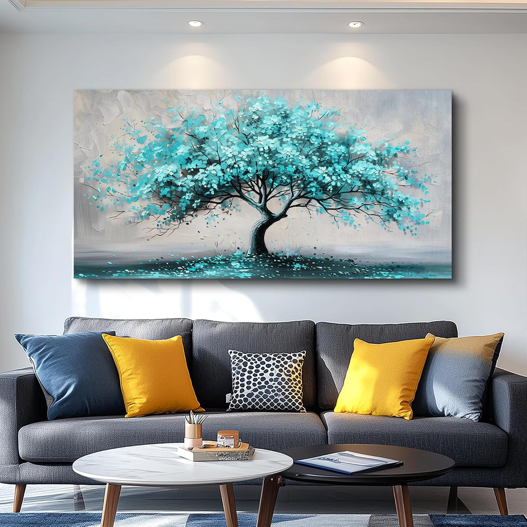 KELIYUAN Framed Wall Art For Living Room Large Wall Decor For Bedroom Modern Office Decorations Paintings Blue Green Tree Wall Pictures Artwork Room Canvas Prints Home Decor Aesthetic 30'x60'