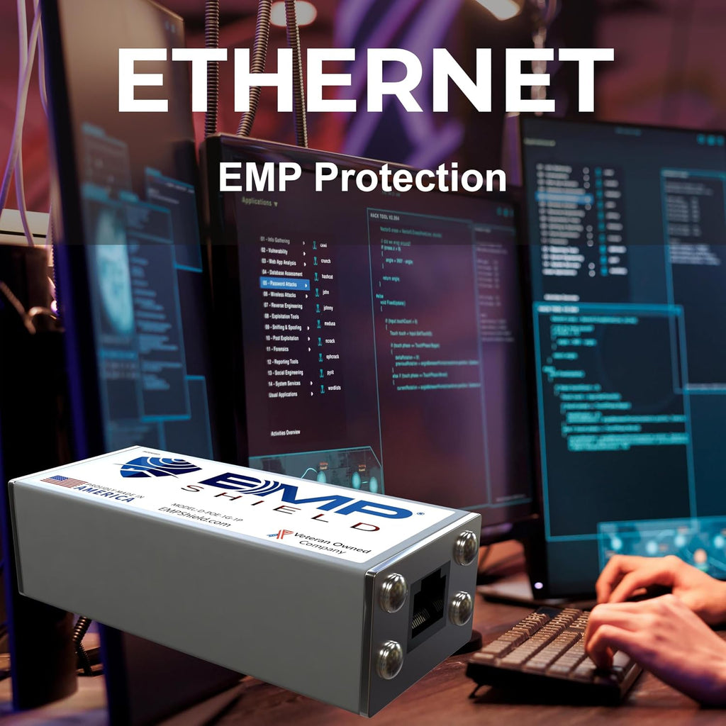 EMP Shield Ethernet Protection from Electromagnetic Pulse (EMP), Coronal Mass Ejection (CME), Solar Flare, & Lightning - Internet Surge Protector for laptops, WiFi Routers, Modems, & Desktop Computers