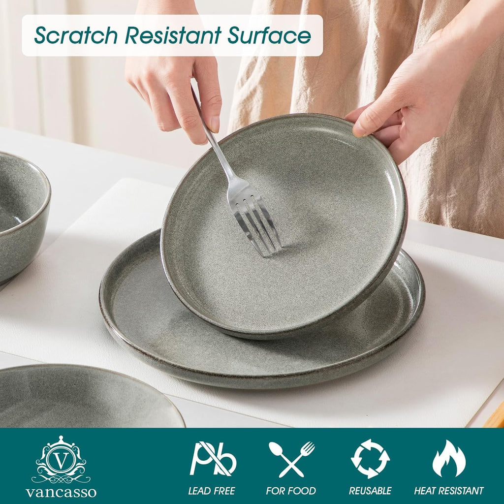vancasso ANYA 24 Pieces Plates and Bowls Set, Stone Grey Dinnerware Sets, Reactive Glaze Dishes Set for 6, Ceramic Dishware Sets Kitchen Dinner Set, Microwave & Dishwasher Safe