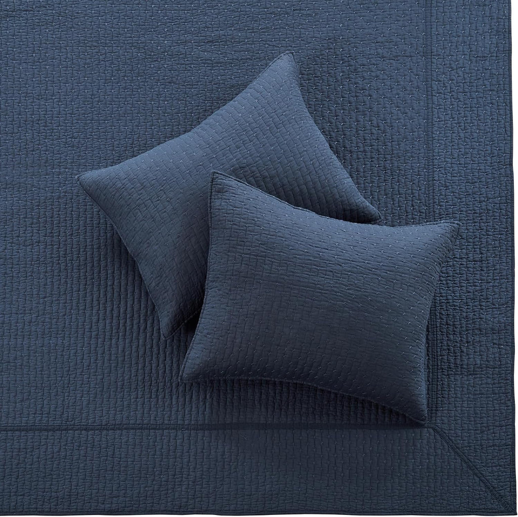 Levtex Home Cross Stitch Reversible Twin Bedspread Set (84x104in) with 1 Pillow Sham (26x20in) - Stitch Texture - Navy - Cotton Twin Size Bedspread Set - Lightweight, Soft, Pre-Washed
