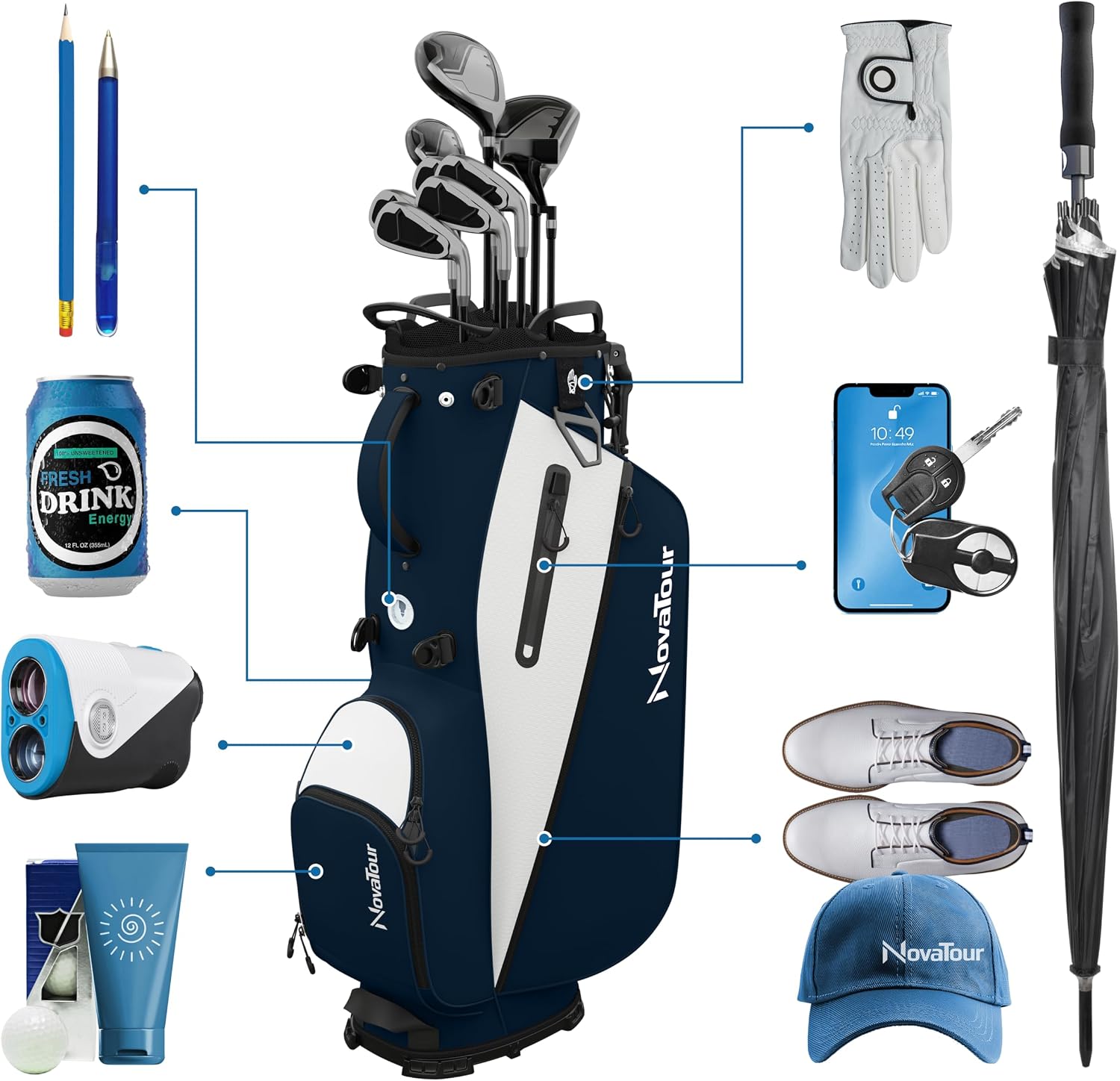 Golf Stand Bag - Lightweight Golf Bag with Stand and 7 Way Dividers, Dual Strap, Waterproof Pocket, Insulated Sleeve, Easy-Lift Handles and Swing-Cam Holder