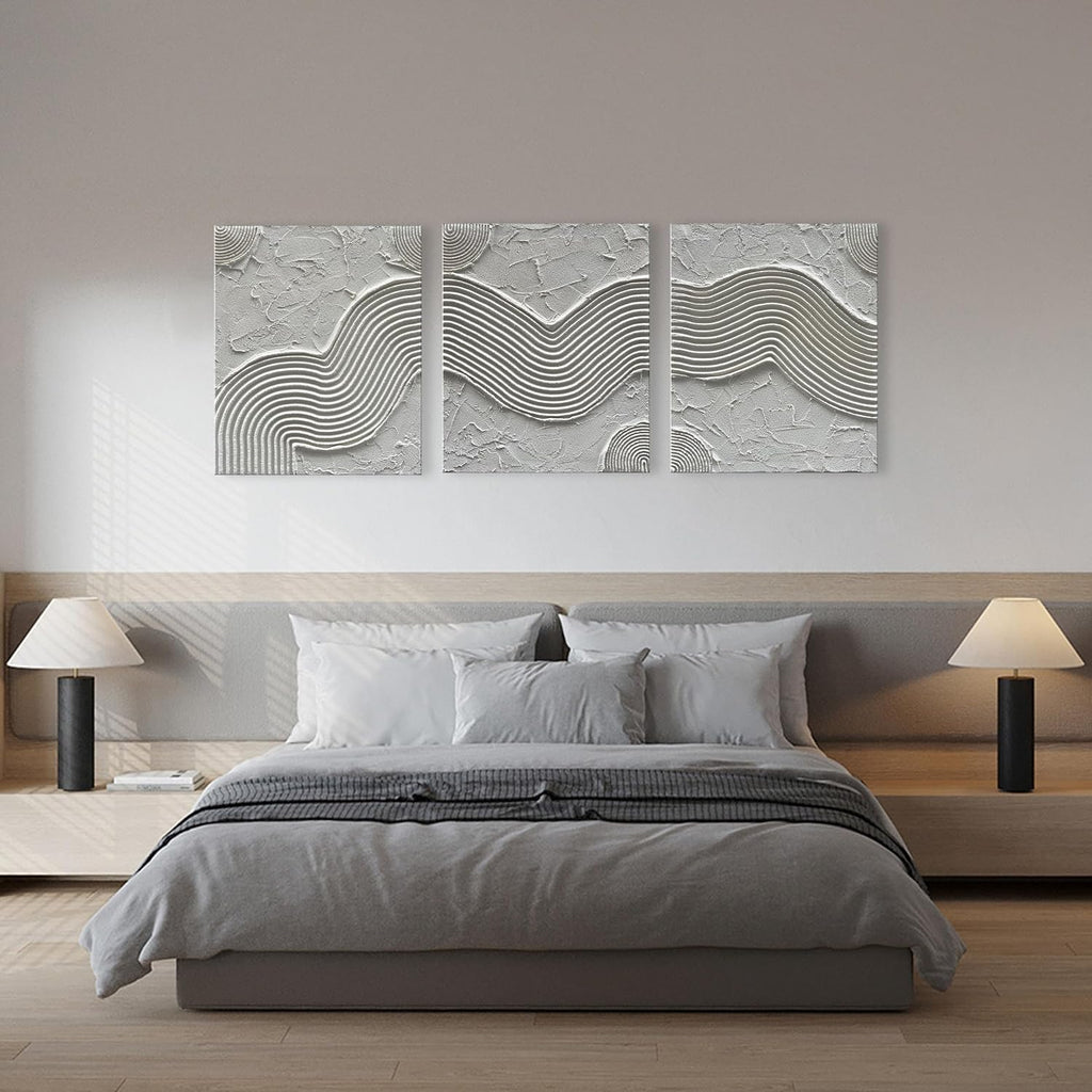 NANKAI Art Hand-Painted White Texture Abstract Art Oil Painting Minimalist Art Home Wall Decoration Painting 24x20 inches x 3