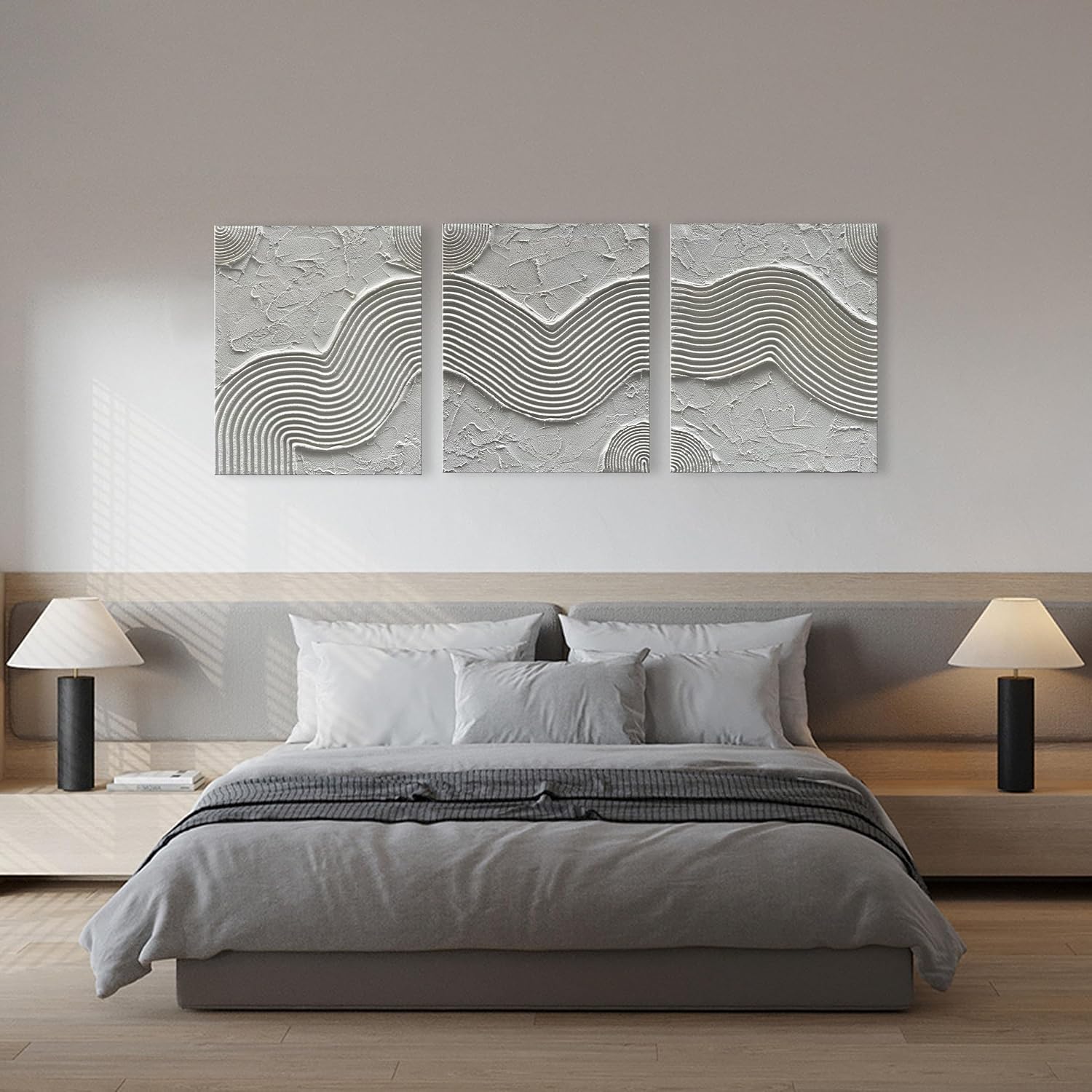 NANKAI Art Hand-Painted White Texture Abstract Art Oil Painting Minimalist Art Home Wall Decoration Painting 24x20 inches x 3