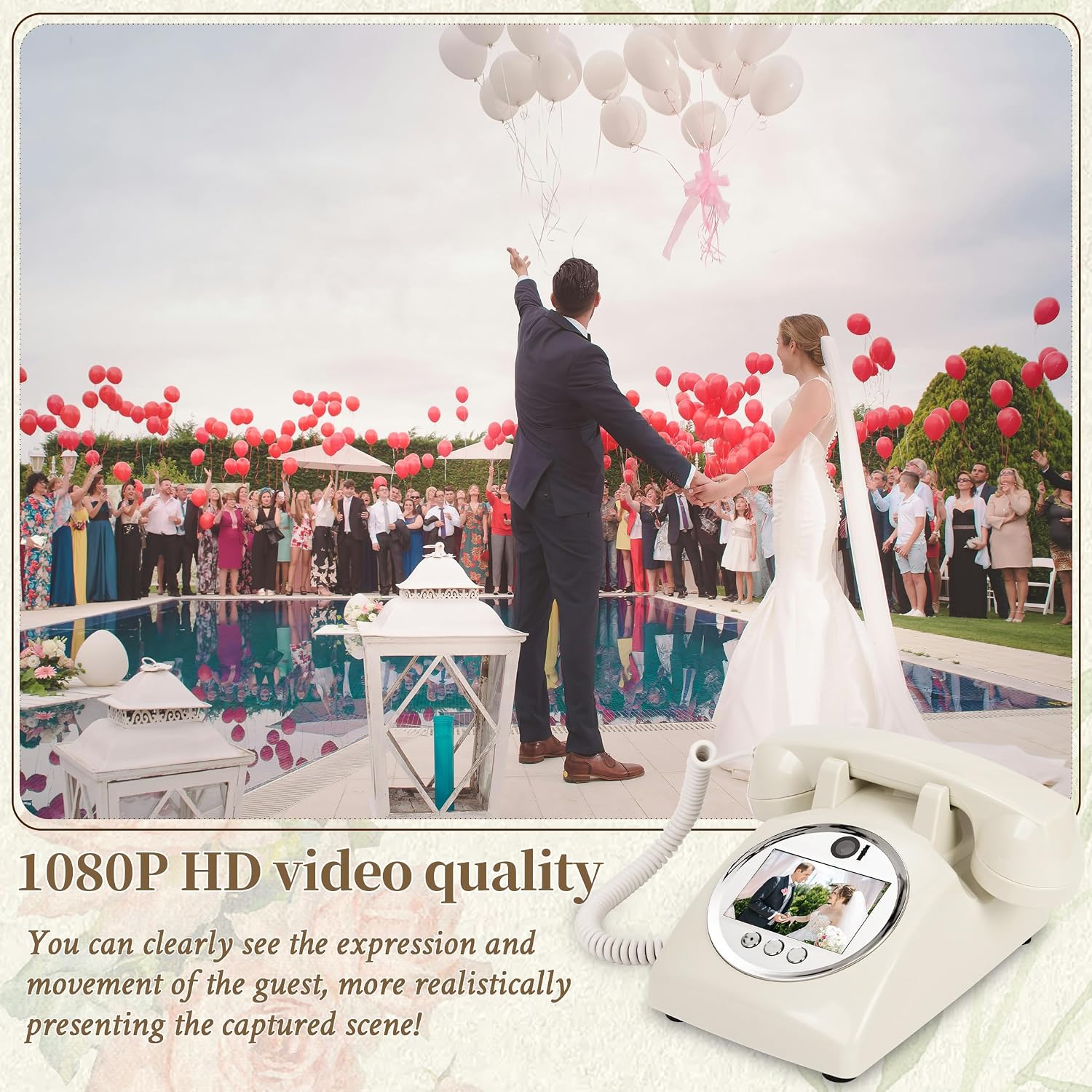 Video Audio Guest Book Wedding Phone,1080P HD Leave a Video Message Phone, Customized Video Messages, Ideal for a Variety of Memorable Party Occasions (White)