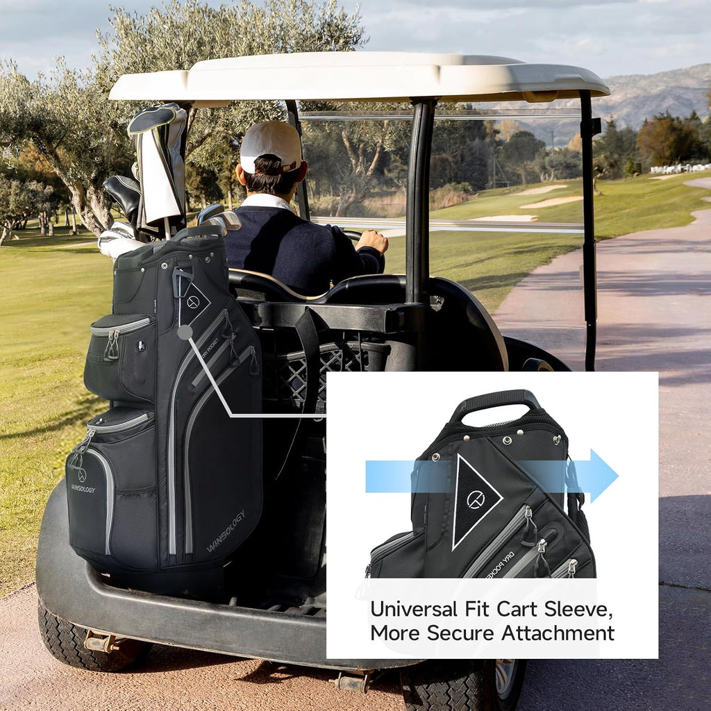 Max Lightweight Golf Cart Bag with Dual Handles and 14 Way Individual Full Length Dividers, Golf Club Bag with 11 Pockets, Large Putter Well, Double Strap Cooler for Men & Women
