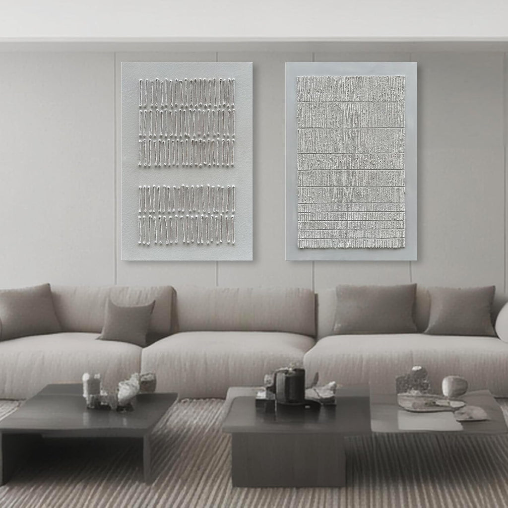 Art Hand-Painted White Minimalist Modern Abstract Oil Painting on Canvas, 45x30 inches, Suitable for Multi-Room Decoration