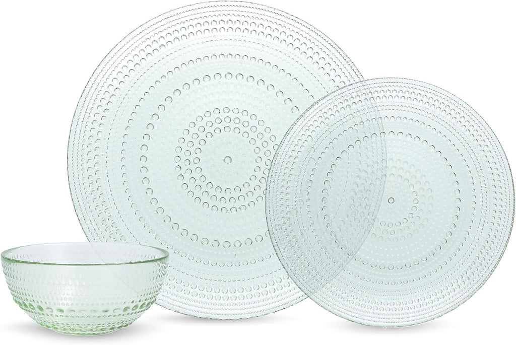 Fortessa Jupiter Hobnail Glass, 12 Piece Dinnerware Set (Service for 4), Sage Green