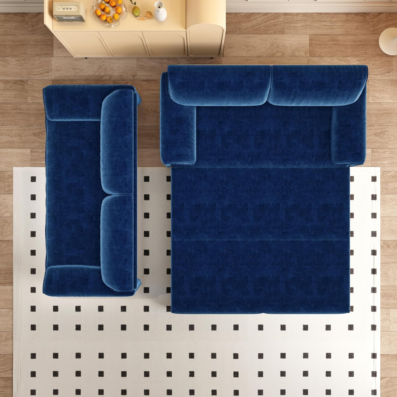 WILLIAMSPACE 66' Queen Pull Out Sofa Bed, 3-in-1 Velvet Convertible Sleeper Sofa Couch with Side Storage, Multi-Functional Loveseat Bed Pull Out Couch for Living Room, Apartment (Blue)