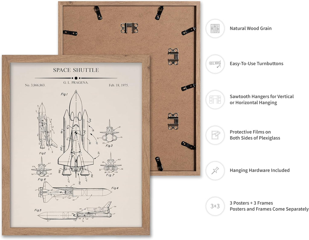 Poster Master 3-Piece Space Blueprint Poster - Space Suit Patent Print - Spaceship Art - NASA Art - Space Rocket Art - Astronaut Art - Great Office or Living Room Wall Decor, 16x20 Beige Framed