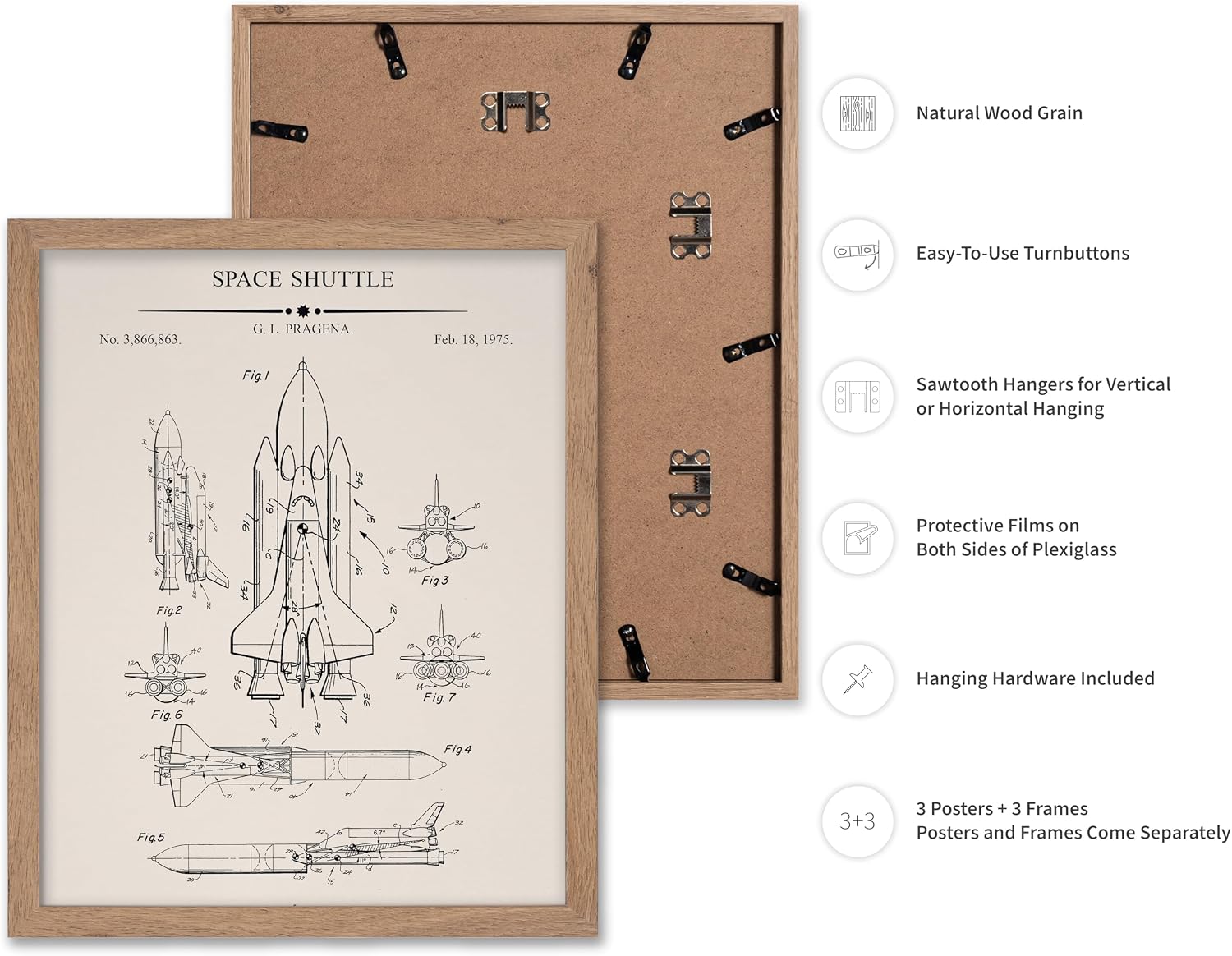 Poster Master 3-Piece Space Blueprint Poster - Space Suit Patent Print - Spaceship Art - NASA Art - Space Rocket Art - Astronaut Art - Great Office or Living Room Wall Decor, 16x20 Beige Framed