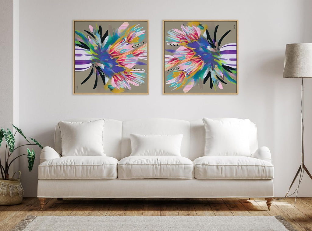 Kate and Laurel Sylvie Bright Flowers Framed Canvas Wall Art by Inkheart Designs; 30x30 Natural; Colorful Painted Floral Wall Decor