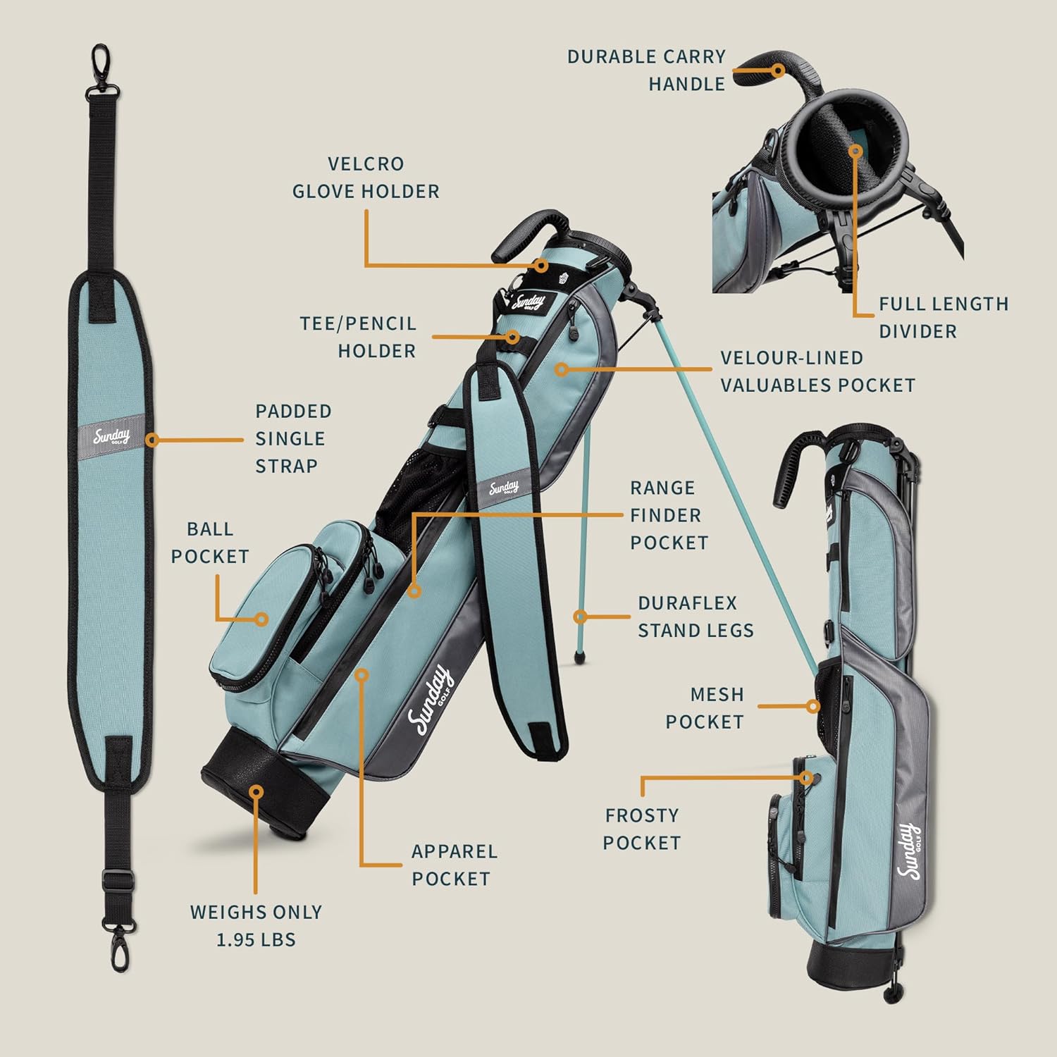 The Original Sunday Golf Loma Bag – Lightweight Golf Bag with Strap & Stand, Easy to Carry Pitch n Putt Stand Bag for Driving Range, Par 3 & Executive Courses, 31 Inches