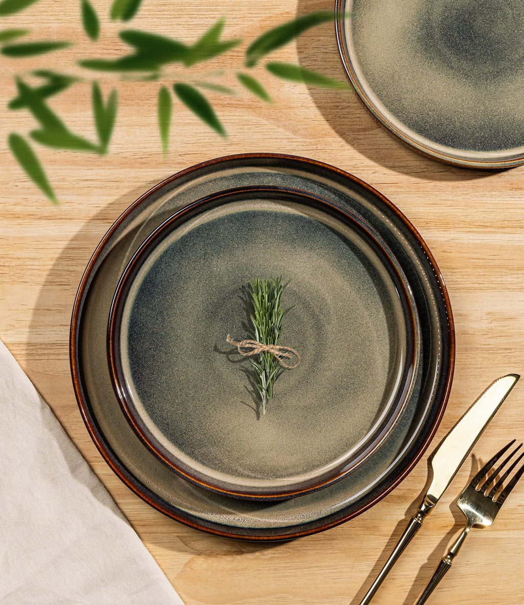 TheTerra Ceramic Dinnerware Sets for 8, 24 Pieces Porcelain Lightweight Speckled Plates and Bowls Sets, Scratch Resistant Dish Set, Oven & Microwave & Dishwasher Safe, Coca Mocha