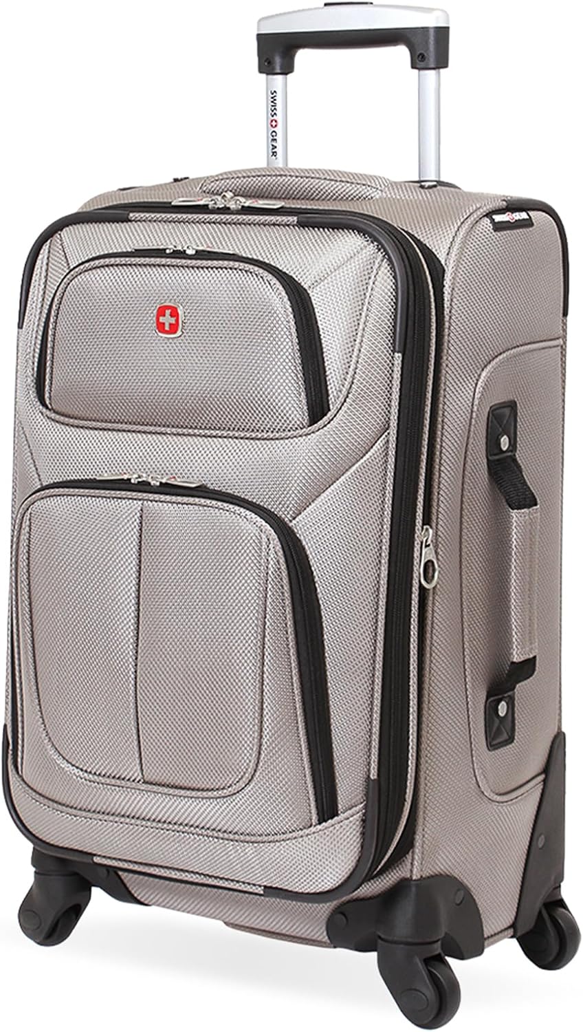 SWISSGEAR Sion Softside Expandable Spinner Luggage Durable Lightweight Travel Suitcase, Pewter, Carry-On