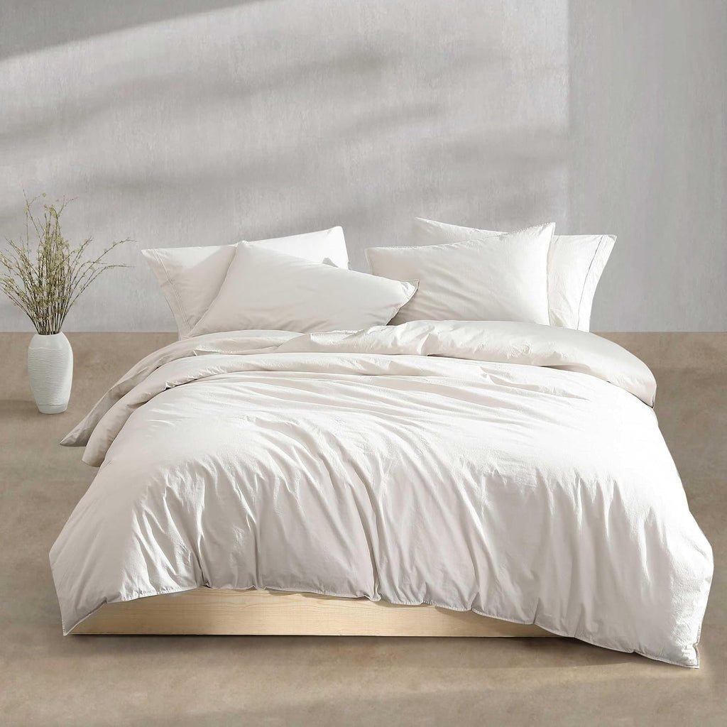 Calvin Klein - Twin/Twin XL Comforter Set, Modern Cotton Washed Percale Bedding with Matching Shams, Oeko-Tex Certified (Washed Percale Beige, Twin/Twin XL)