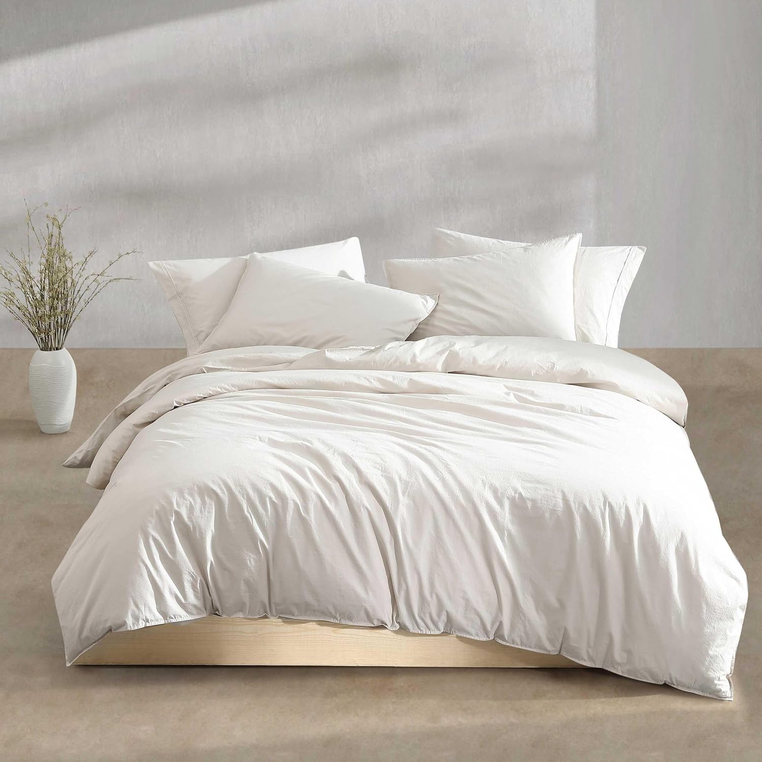 Calvin Klein - Twin/Twin XL Comforter Set, Modern Cotton Washed Percale Bedding with Matching Shams, Oeko-Tex Certified (Washed Percale Beige, Twin/Twin XL)