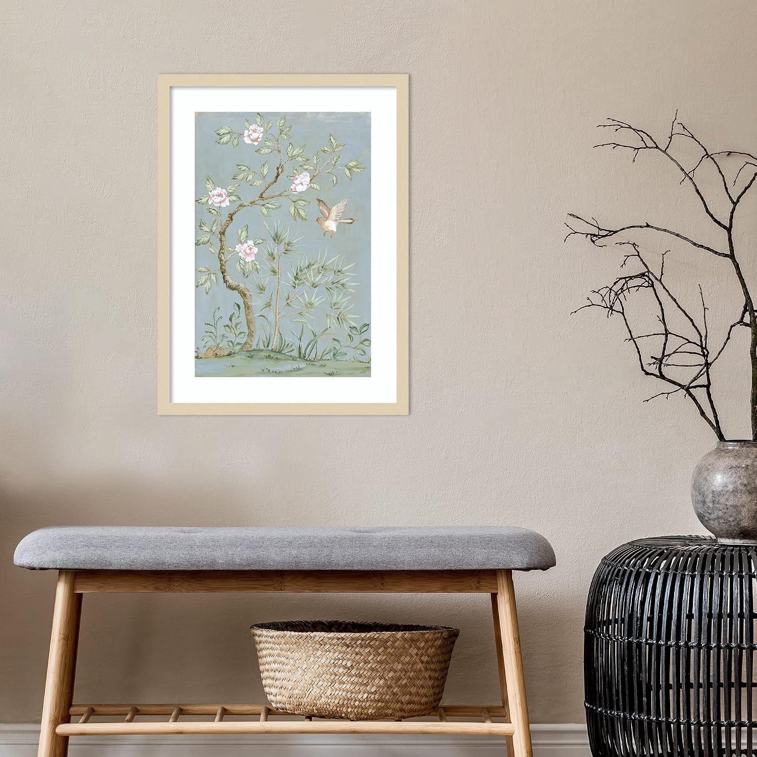 Amanti Art Framed Wall Art Print 25x19 Spring Flower Mural II Blue by Julia Purinton, Flowers Wall Art, Vintage Decor, Medium Poster Painting Artwork for Living Room, Bedroom, Bathroom, Kitchen,