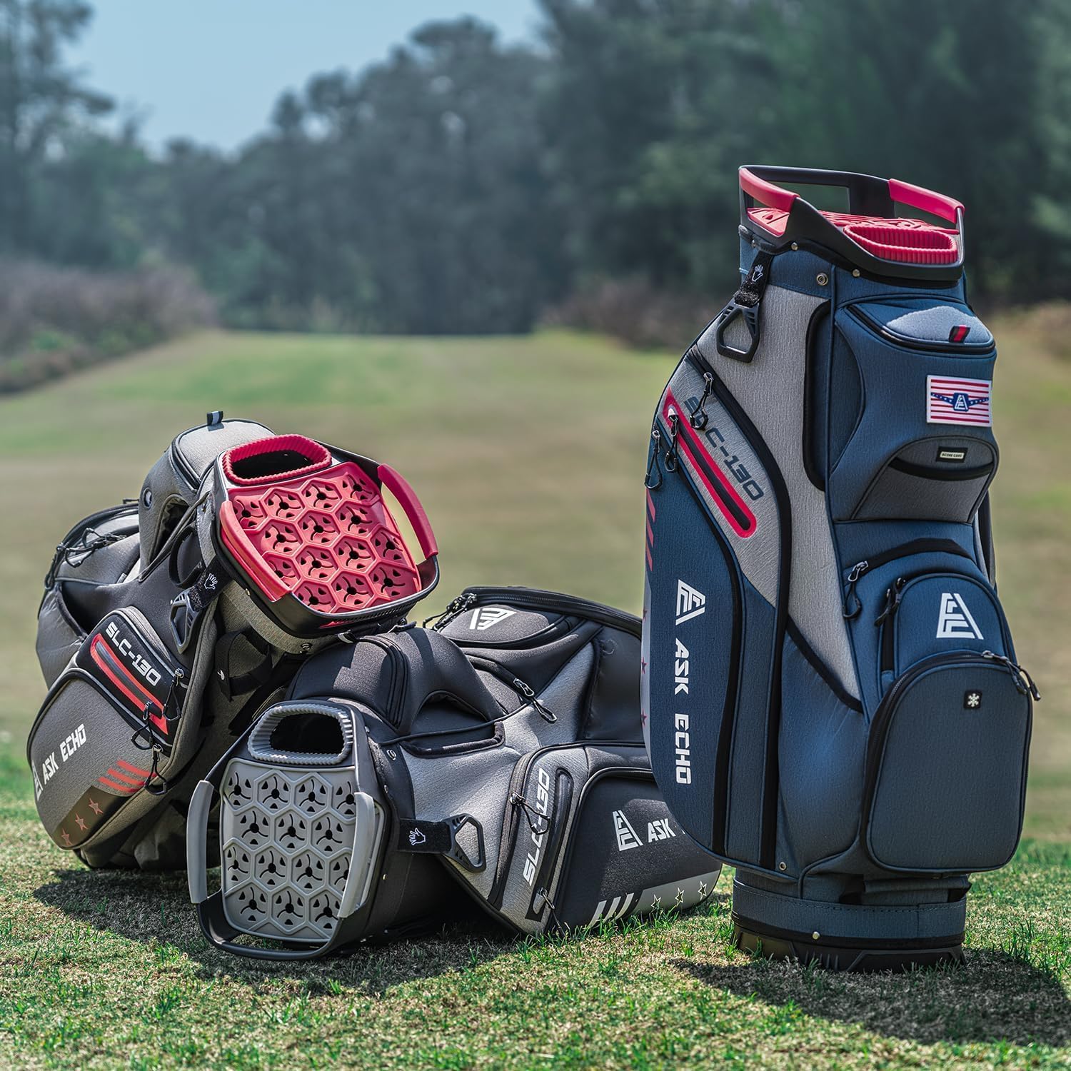 ASK ECHO Soundless 15-Divider Golf Cart Bag, Grip Locking Bottom with Rain Cover