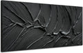 zoinart Hand Painted Thick Texture Black Minimalist Oil Painting Modern Contemporary Art 24x48 Inches Oil on Canvas Abstract Black Textured Wall Art Home Decoration