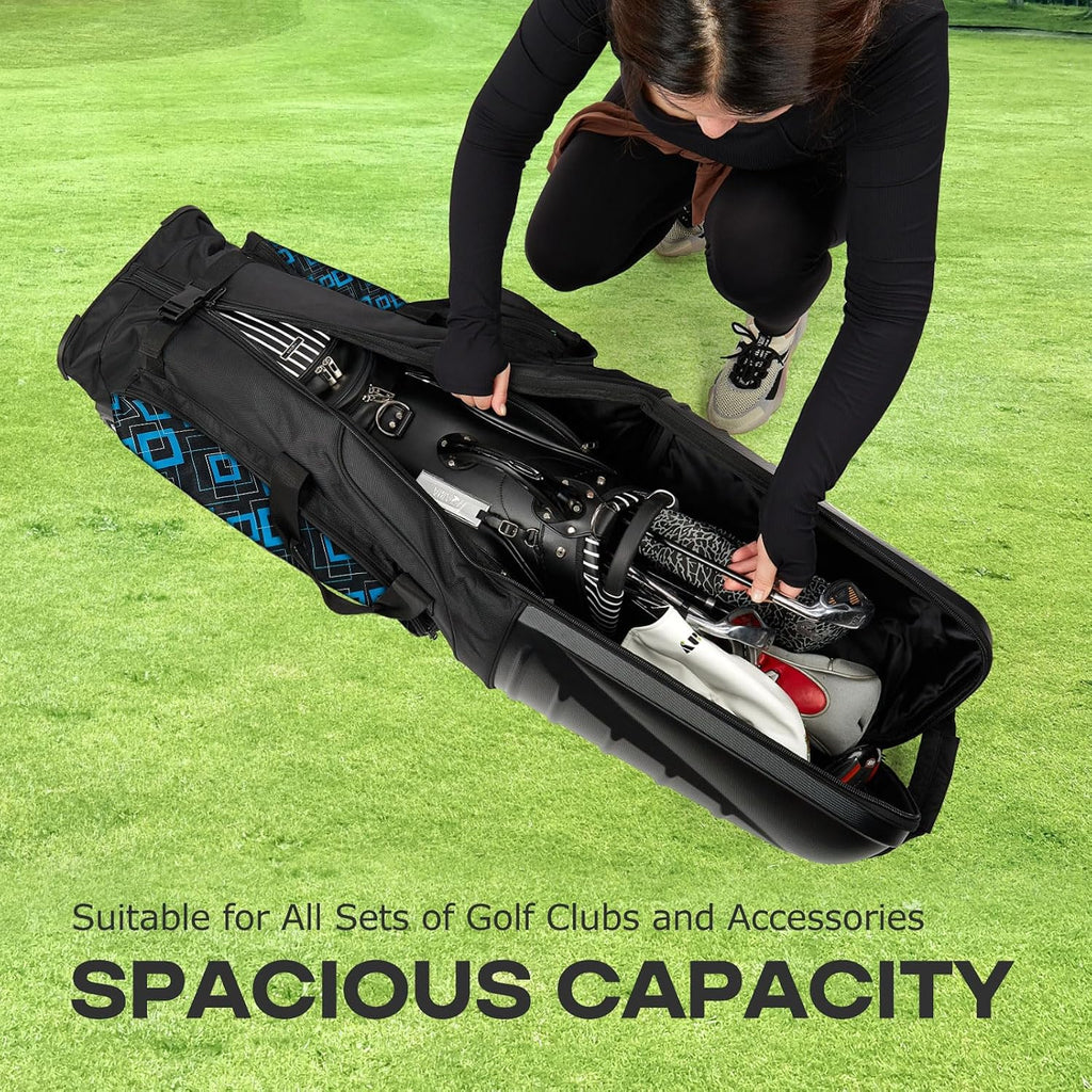 Golf Travel Bags for Airlines with Reinforced Wheels, Hard Case Top and 1680D Heavy Duty Oxford Protect Golf Clubs, Lightweight and Easy to Use
