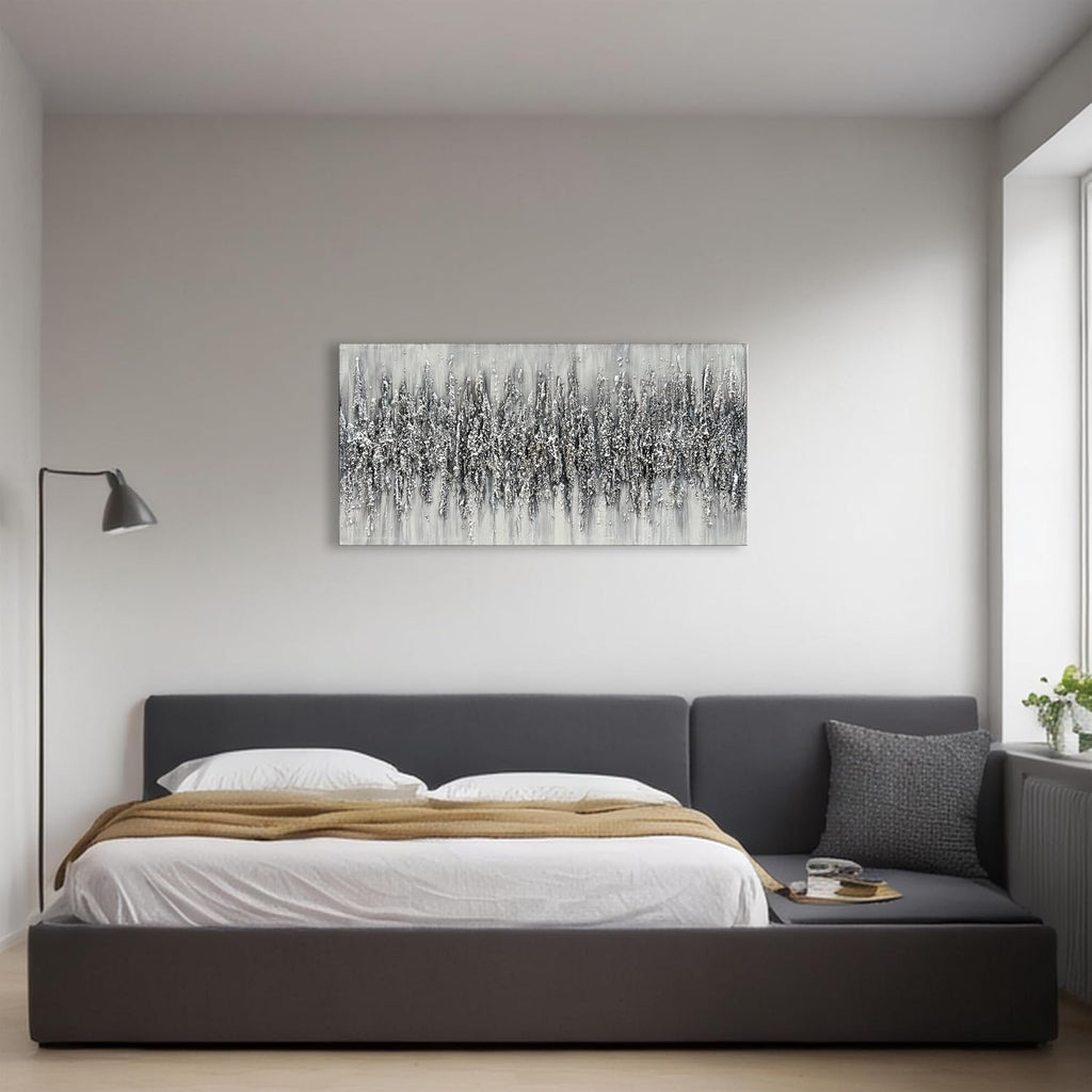 Art 24x48 Inch Minimalist Art Painting Hand-Painted Black and White Wall Art Textured Oil Painting Modern Abstract Art Home Wall Decoration