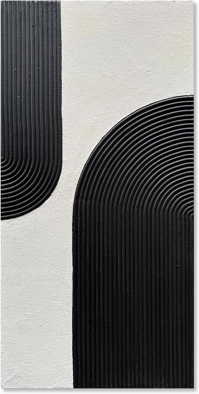 Art Hand Painted White and Black Textured Abstract Art Oil Painting Modern Wall Art 48x24 inches