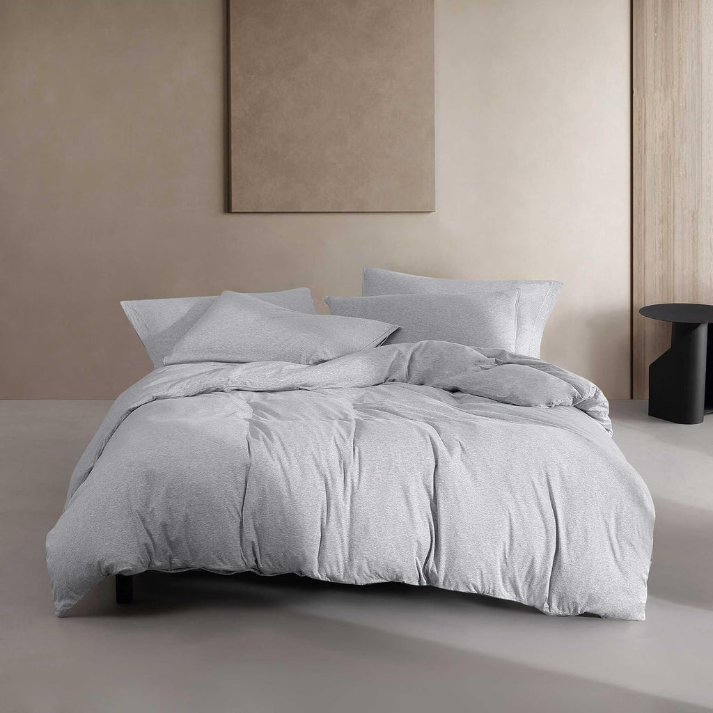 Calvin Klein - Queen Comforter Set, Soft Cotton Melange Jersey Bedding with Matching Shams, Oeko-Tex Certified (Modern Cotton Melange Grey/Blue, Queen)